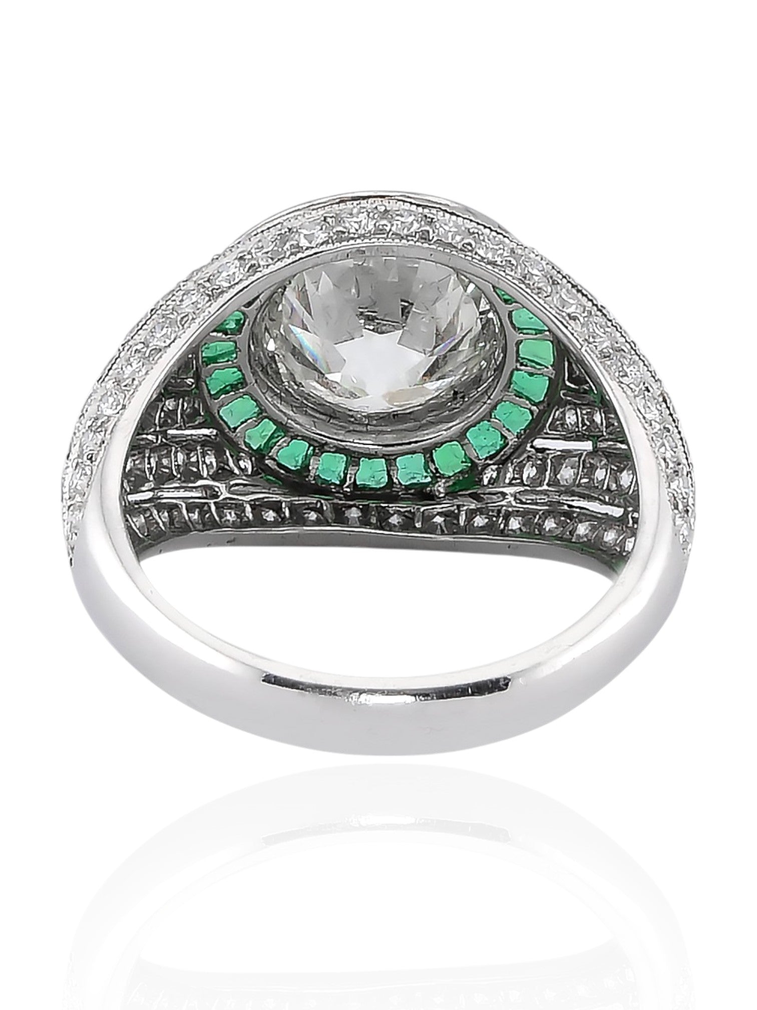 Sophia D Art Deco Round Diamond and Emerald Halo Ring in Platinum