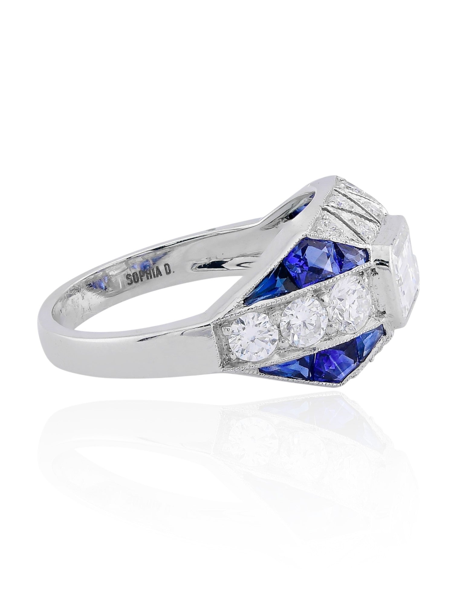 Sophia D Art Deco Sapphire and Diamond Ring in Platinum