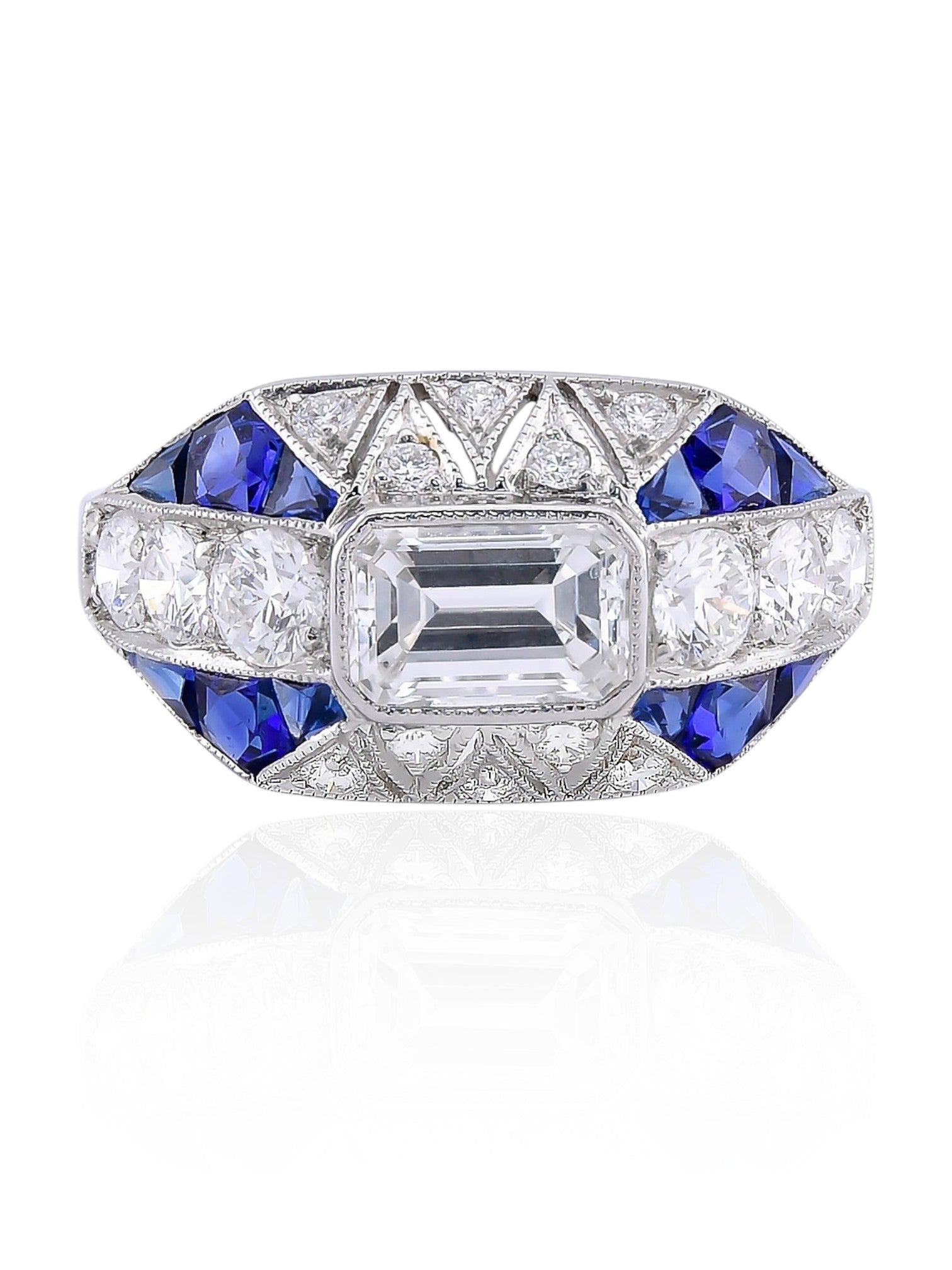 Sophia D Art Deco Sapphire and Diamond Ring in Platinum