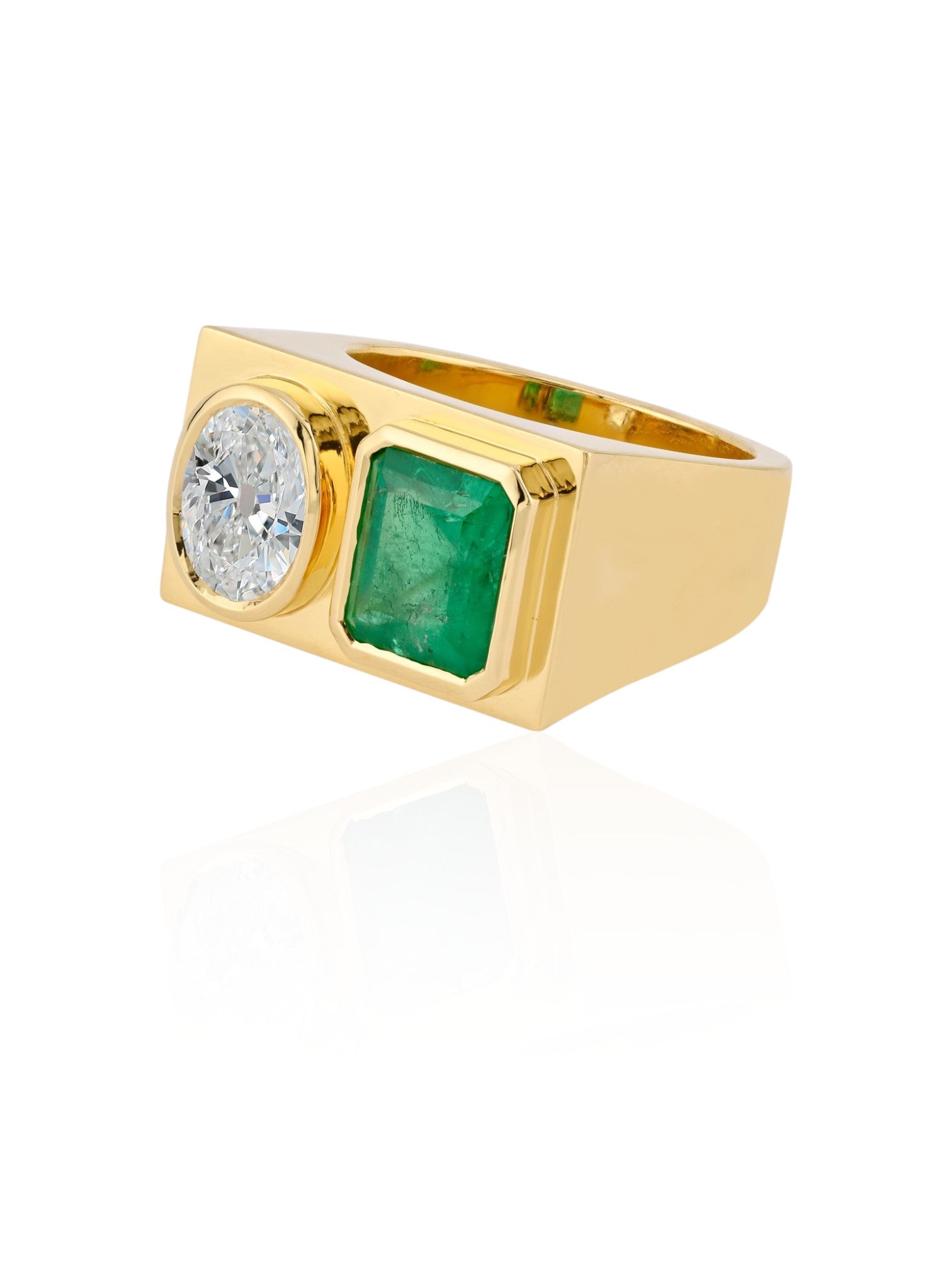Sophia D Emerald and Oval Diamond Ring in 18K Yellow Gold