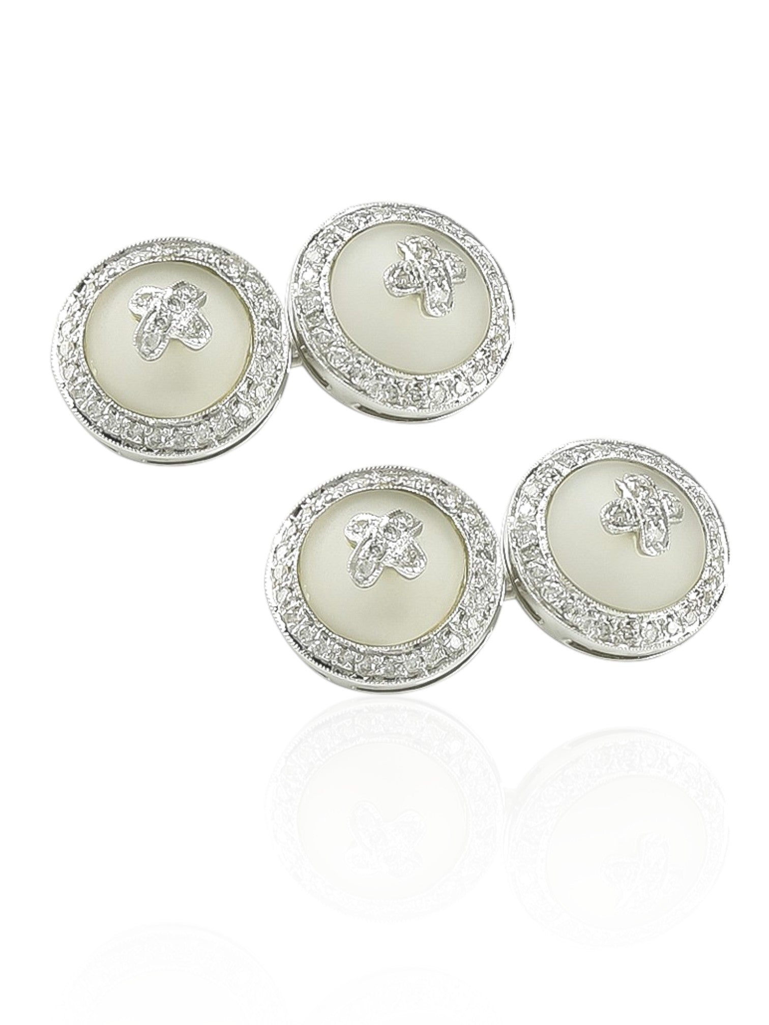 Sophia D Round Crystal and Diamond Cufflinks in Platinum