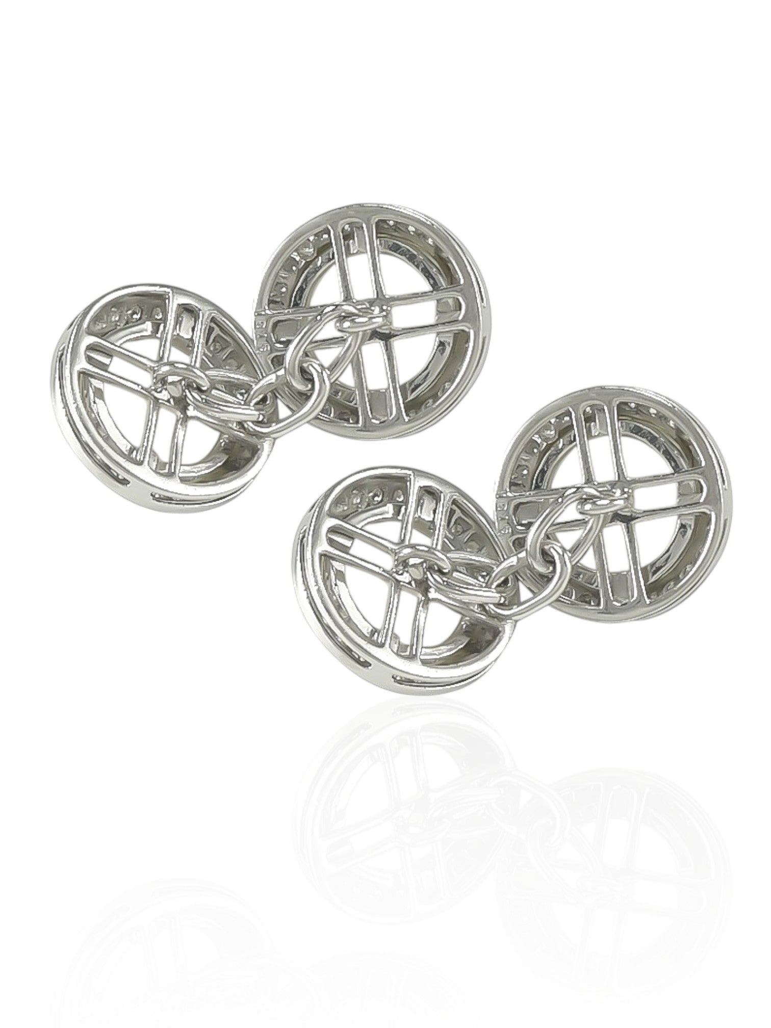 Sophia D Round Crystal and Diamond Cufflinks in Platinum