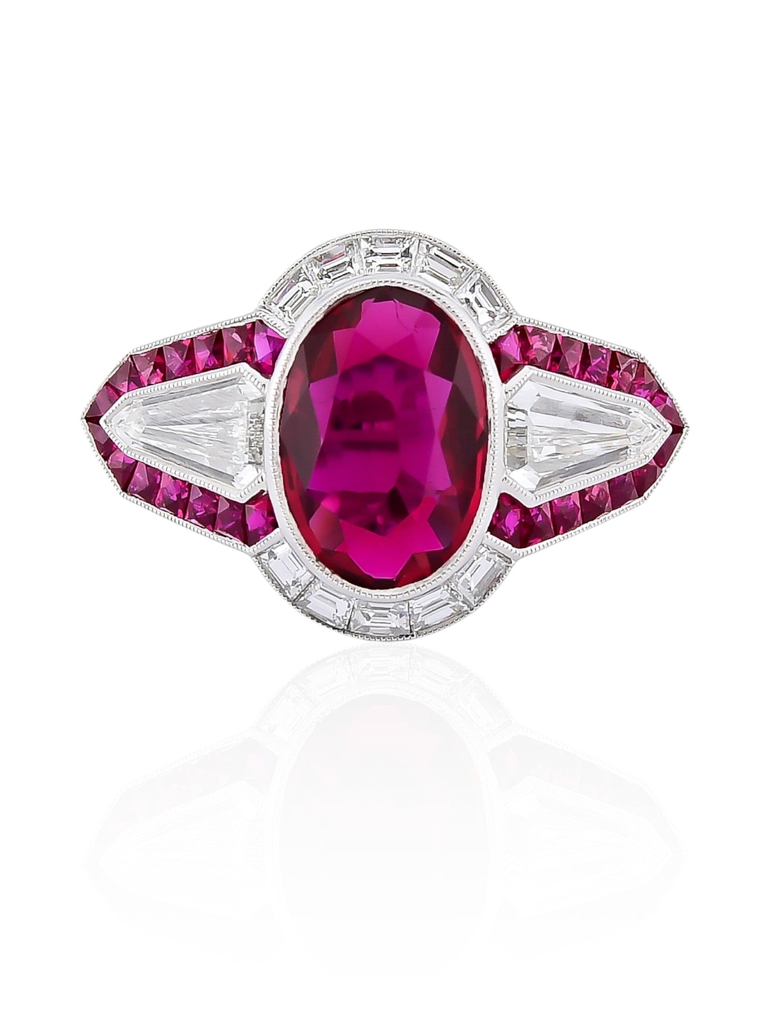 Sophia D Art Deco Ruby and Diamond Ring in Platinum