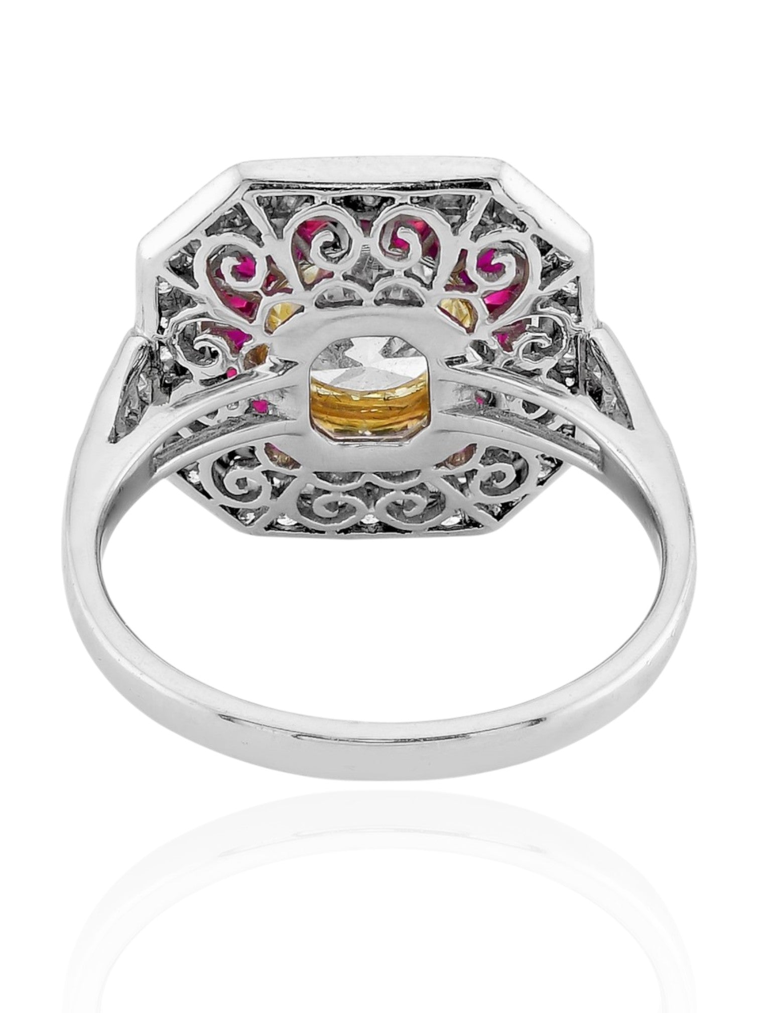 Sophia D Art Deco Ruby and Yellow Diamond Ring in Platinum
