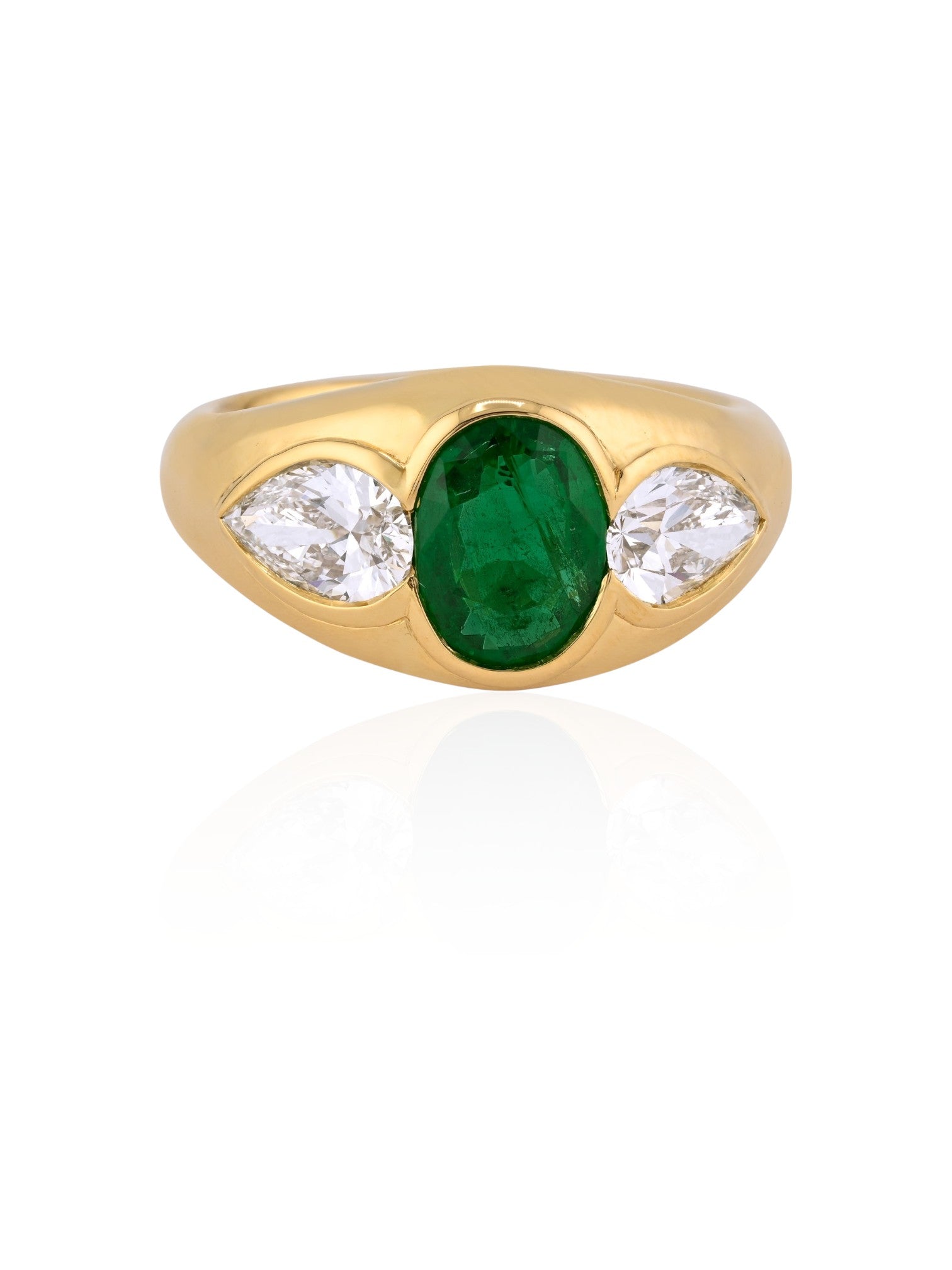 Sophia D Emerald and Pear Shape Diamond Ring in 18K Yellow Gold