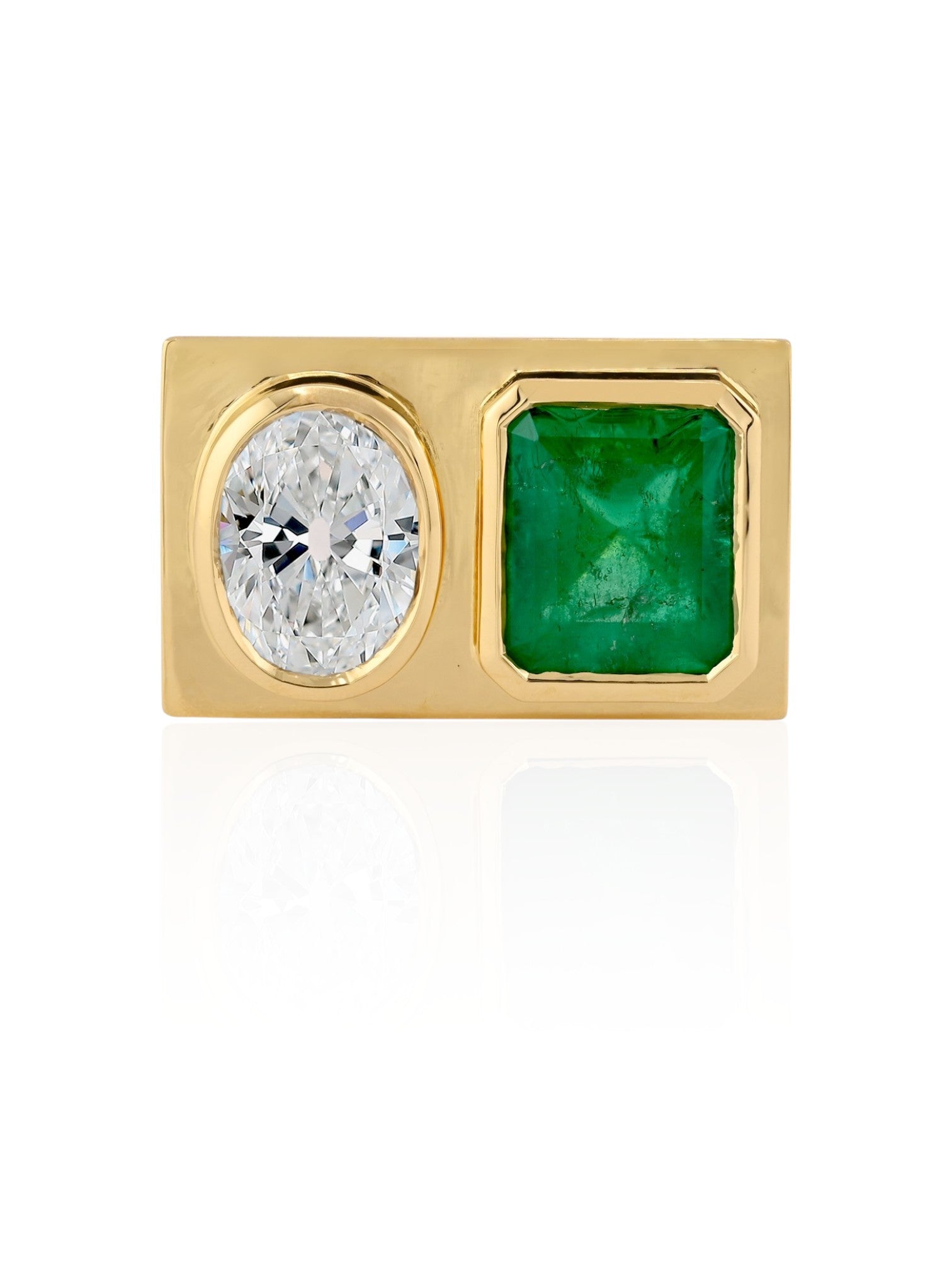 Sophia D Emerald and Oval Diamond Ring in 18K Yellow Gold