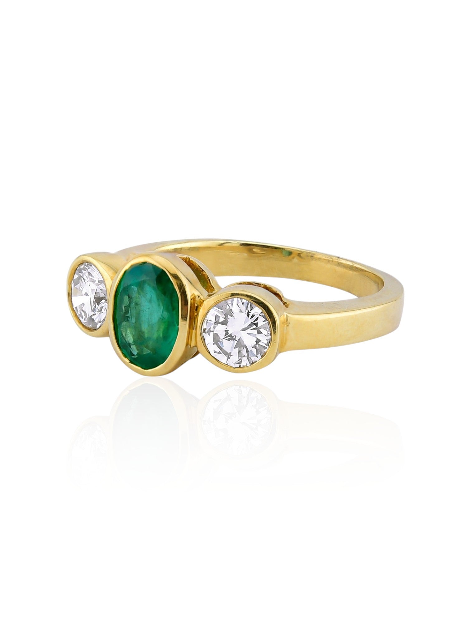 Sophia D Three-Stone Emerald and Diamond Ring in 18K Yellow Gold