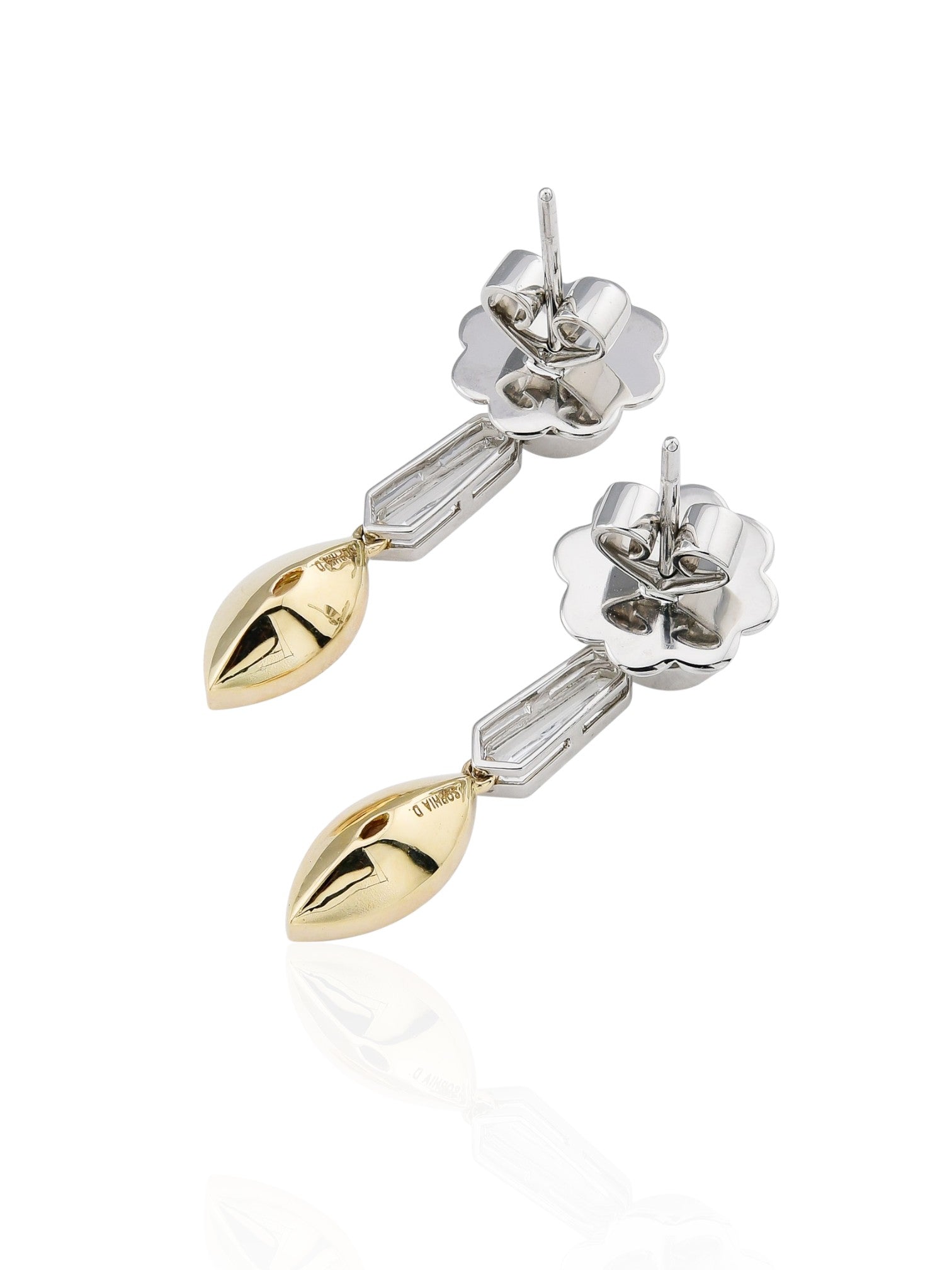 Sophia D Mixed Marquise and Round Diamond Drop Earrings in Platinum and Yellow Gold