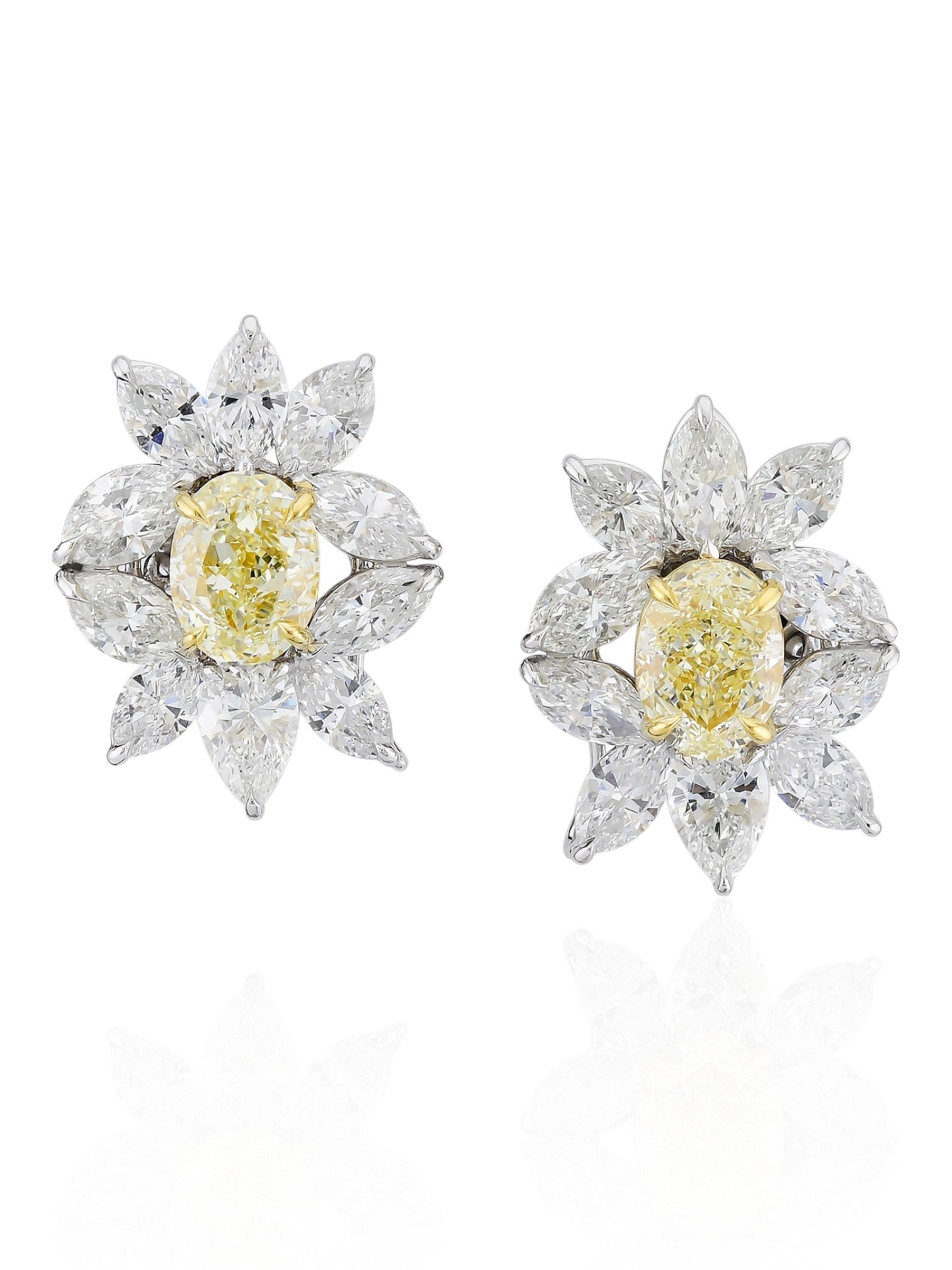 Sophia D Fancy Yellow Oval Diamond Floral Earrings in Platinum and 18K Yellow Gold