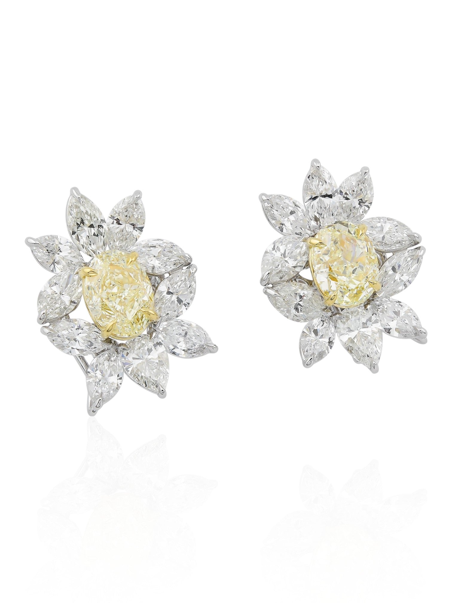 Sophia D Fancy Yellow Oval Diamond Floral Earrings in Platinum and 18K Yellow Gold