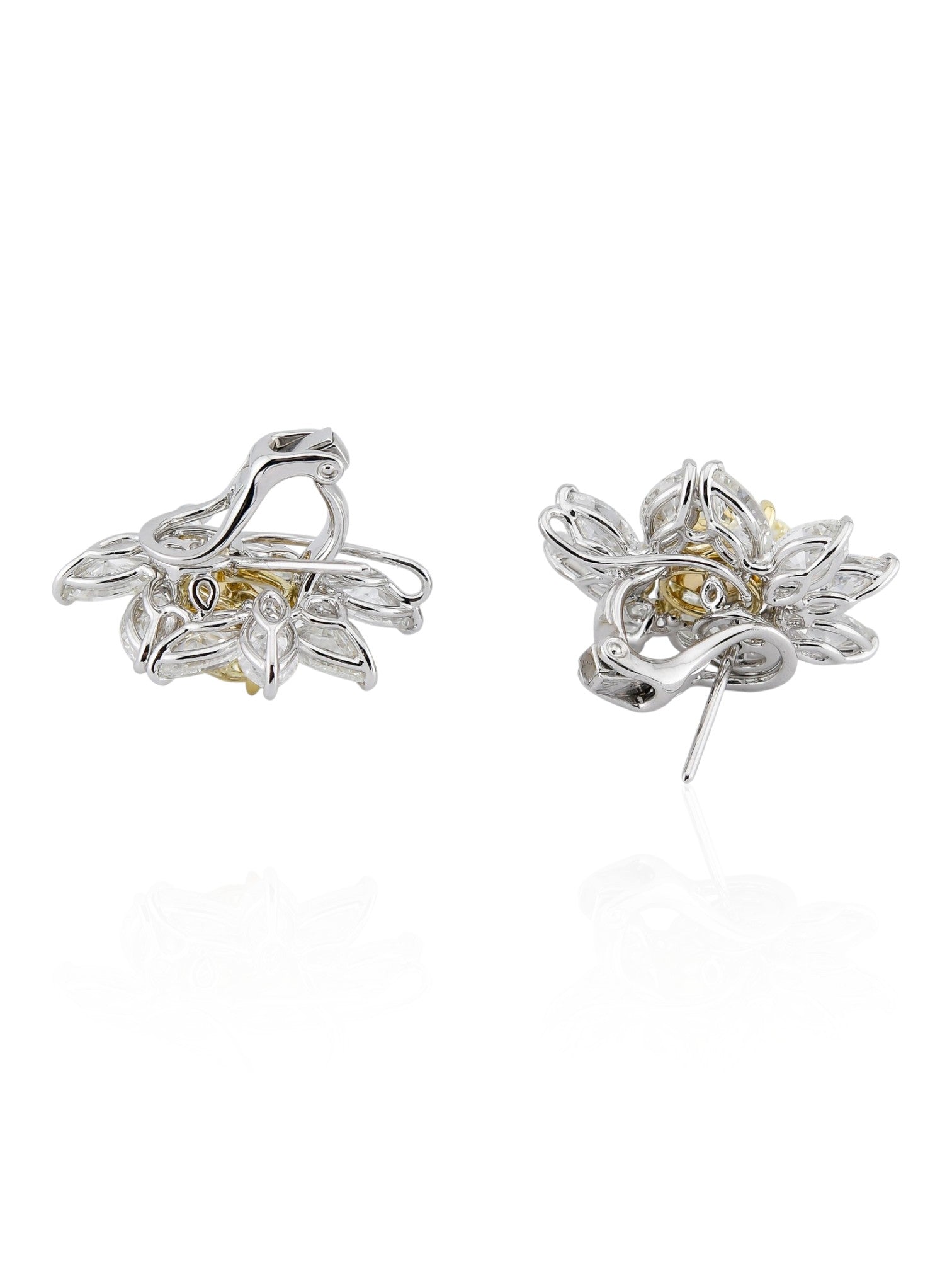 Sophia D Fancy Yellow Oval Diamond Floral Earrings in Platinum and 18K Yellow Gold