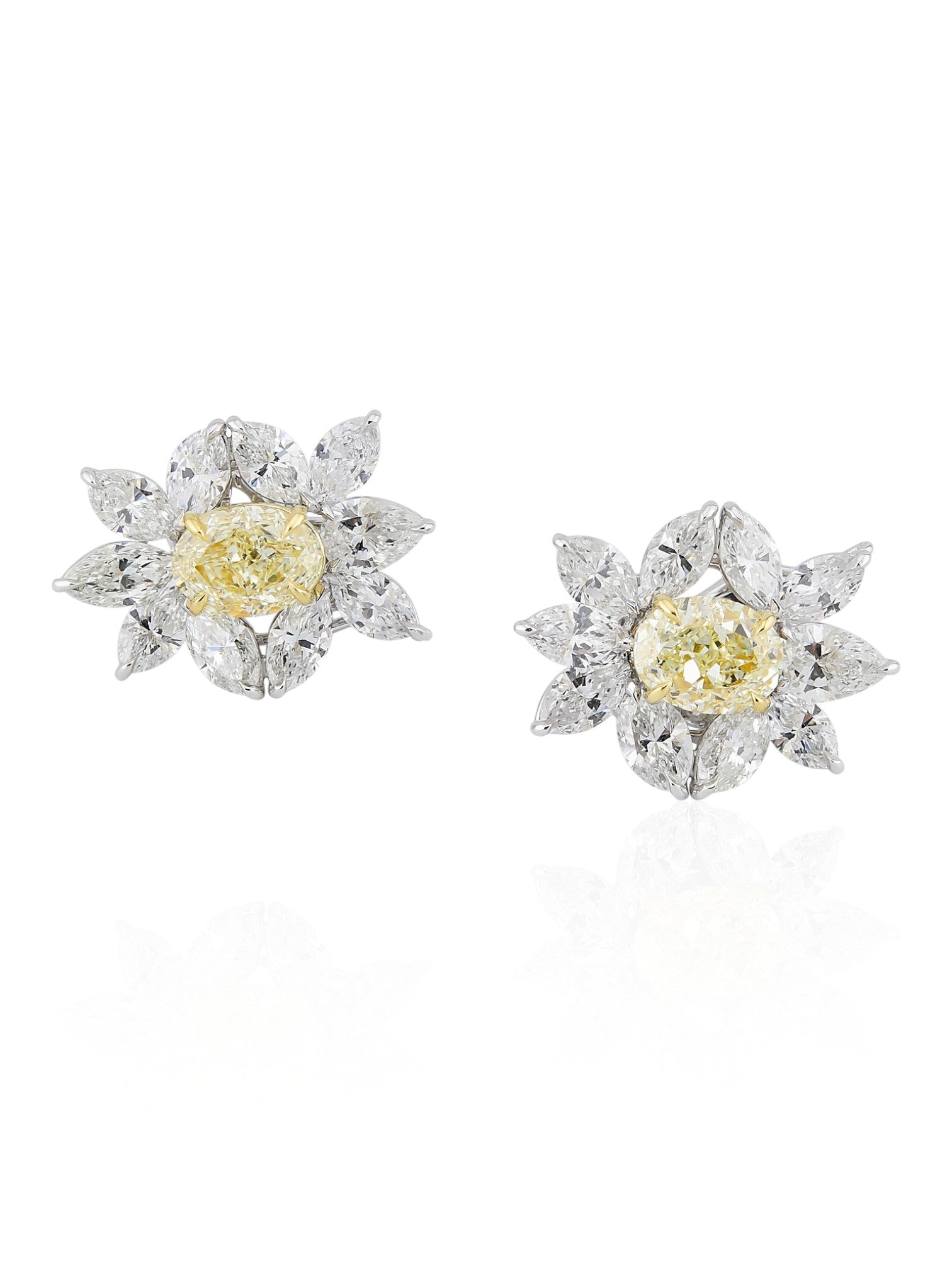 Sophia D Fancy Yellow Oval Diamond Floral Earrings in Platinum and 18K Yellow Gold