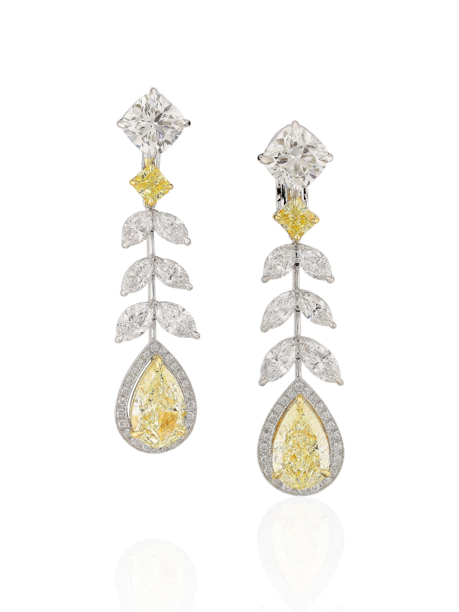 Sophia D Fancy Yellow and White Diamond Drop Earrings in Platinum and 18K Yellow Gold