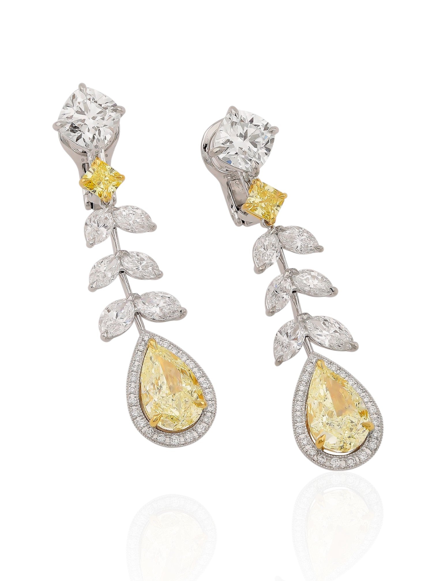 Sophia D Fancy Yellow and White Diamond Drop Earrings in Platinum and 18K Yellow Gold