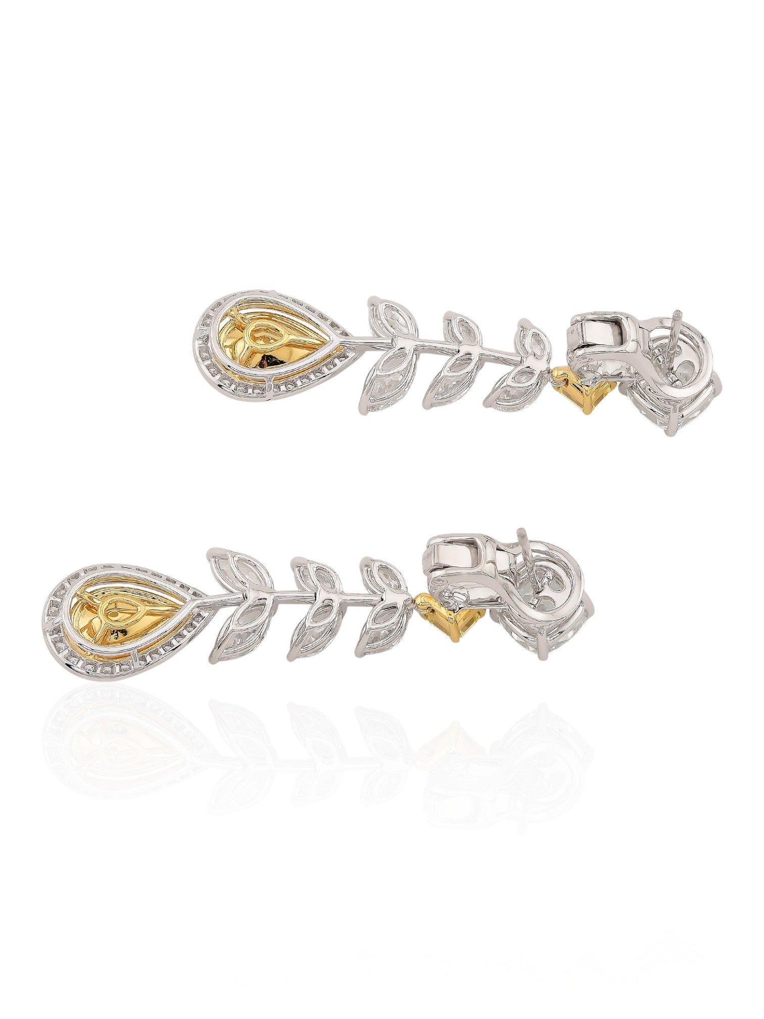 Sophia D Fancy Yellow and White Diamond Drop Earrings in Platinum and 18K Yellow Gold