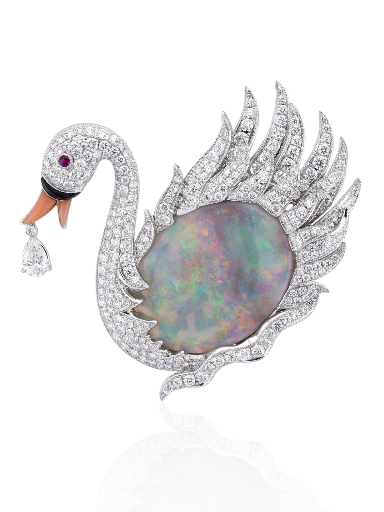 Sophia D Swan Opal and Diamond Brooch in 18K White and Yellow Gold