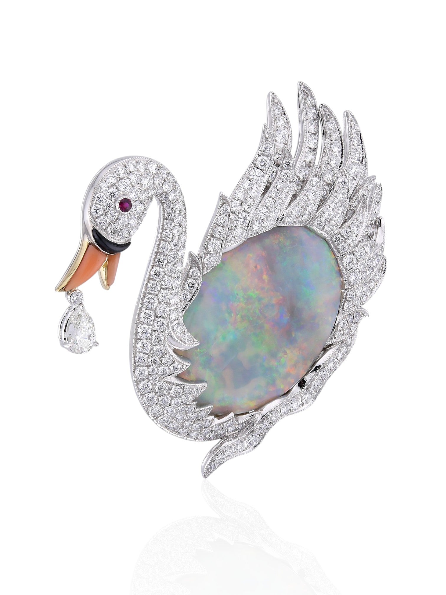 Sophia D Swan Opal and Diamond Brooch in 18K White and Yellow Gold