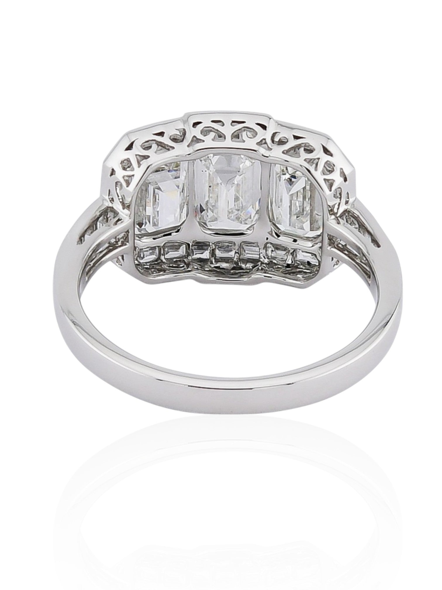 Sophia D Art Deco Three-Stone Emerald-Cut Diamond Ring in Platinum