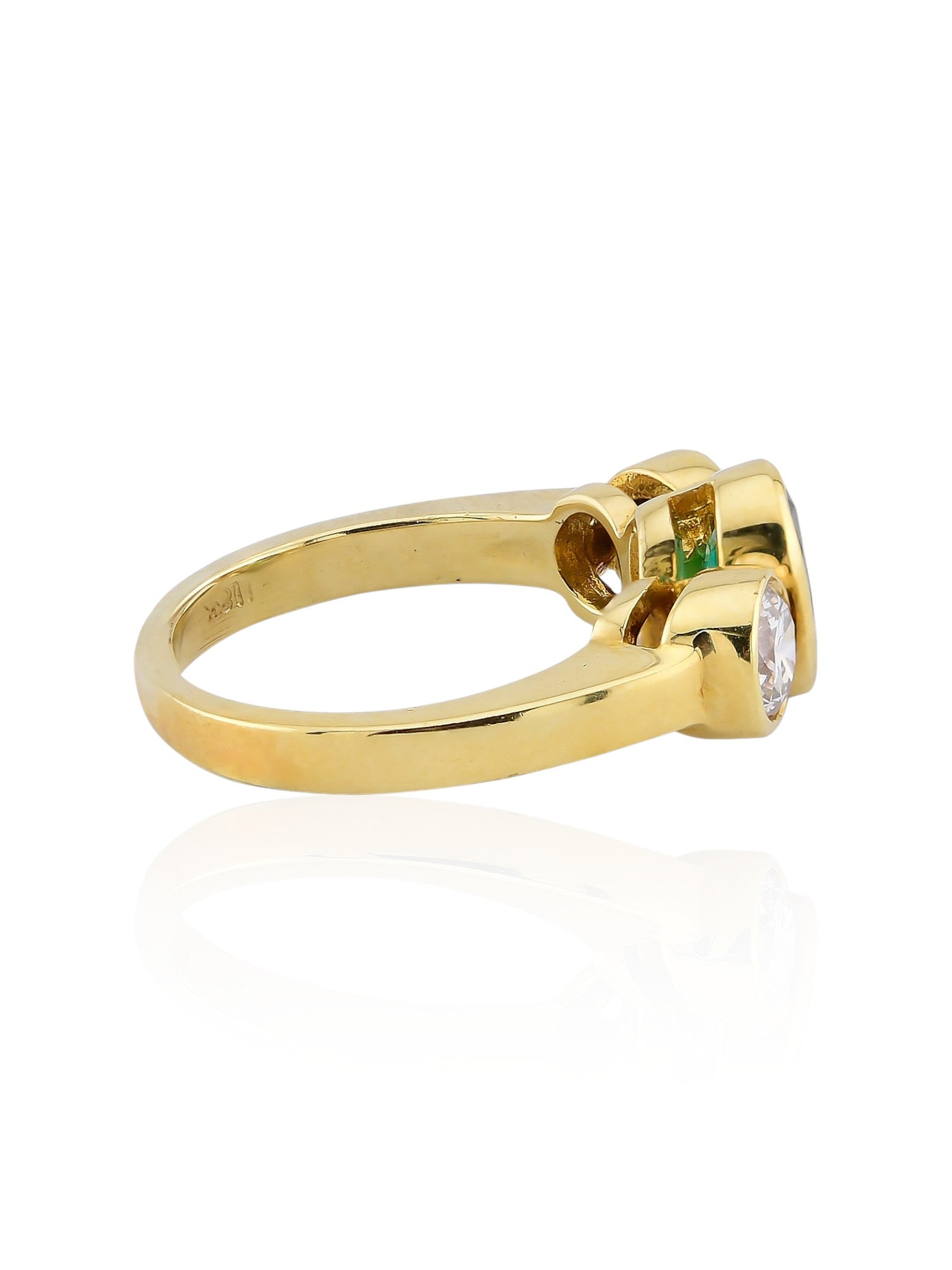 Sophia D Three-Stone Emerald and Diamond Ring in 18K Yellow Gold