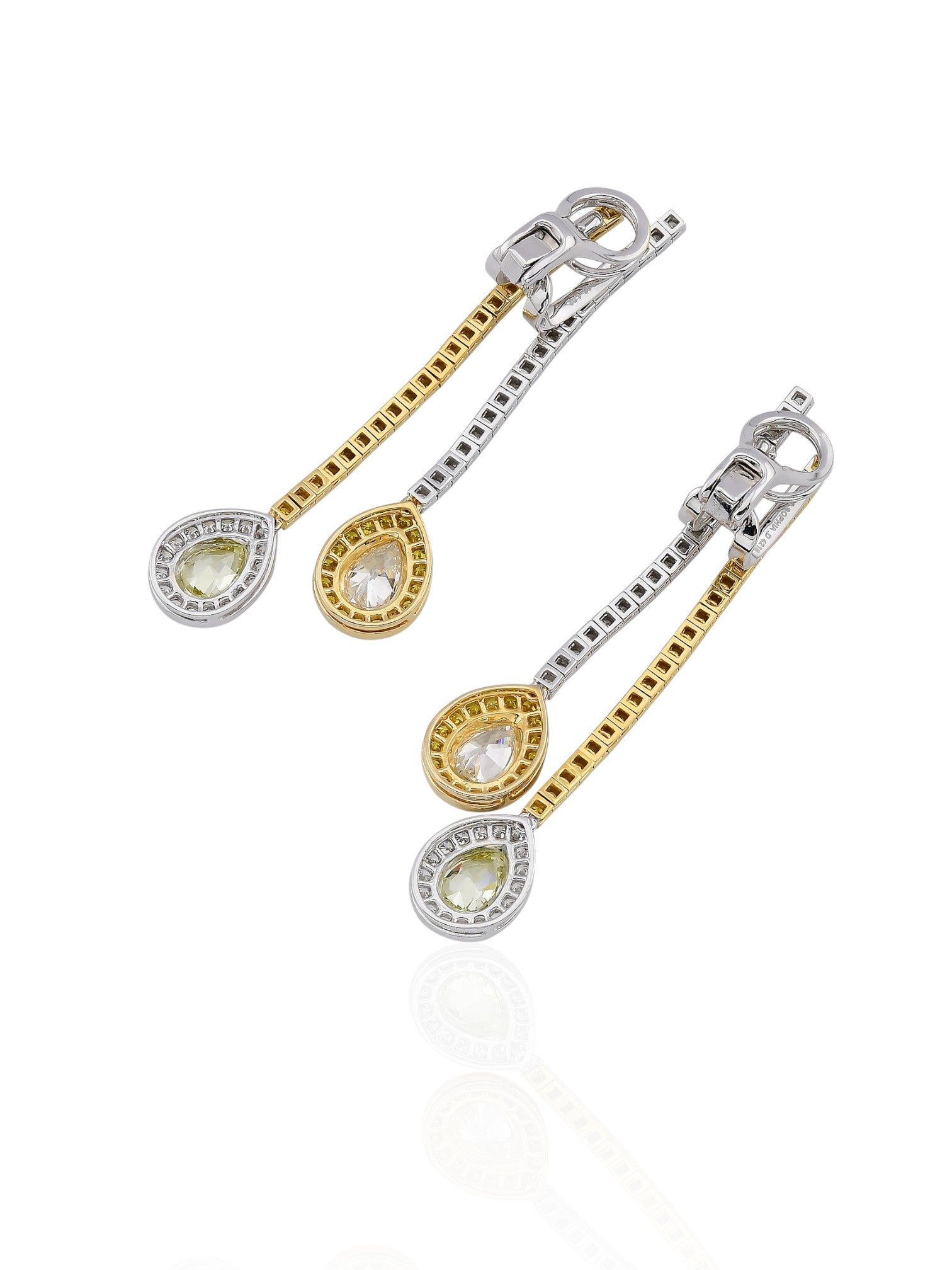 Sophia D Fancy Yellow and White Diamond Drop Earrings in Platinum and 18K Yellow Gold
