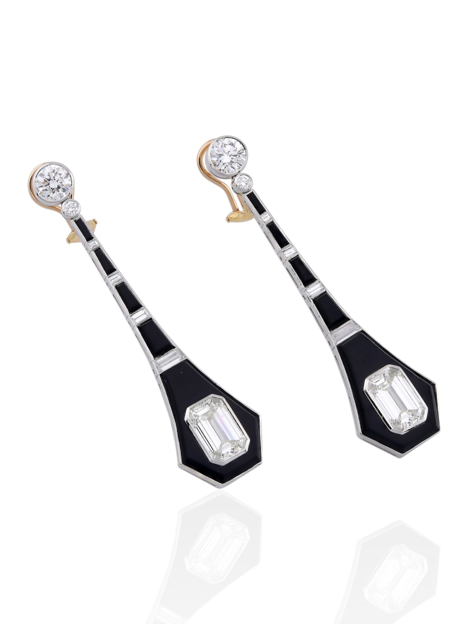 Sophia D Art Deco Style Emerald-Cut Diamond Earrings in Platinum and 18K Yellow Gold