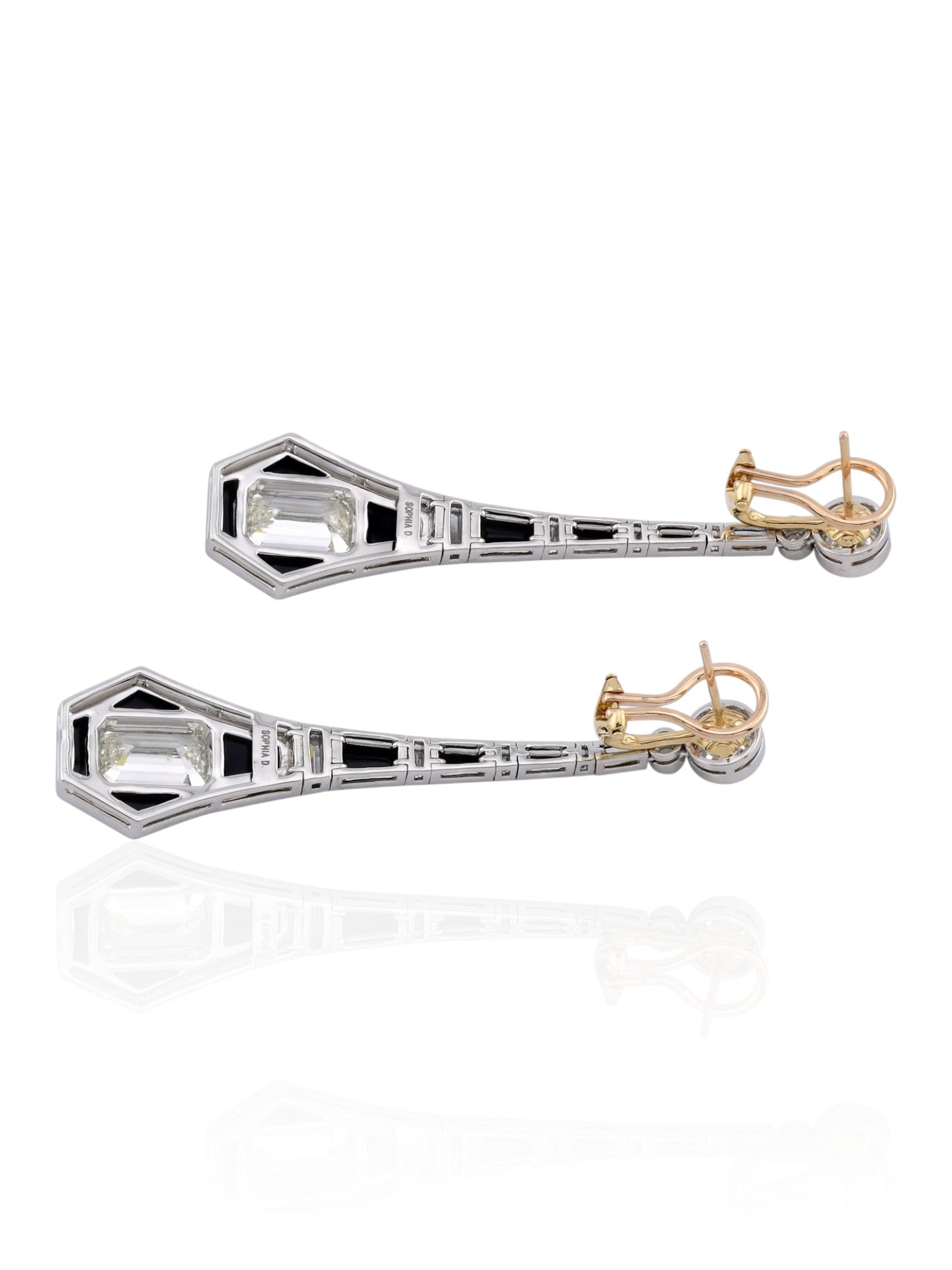 Sophia D Art Deco Style Emerald-Cut Diamond Earrings in Platinum and 18K Yellow Gold
