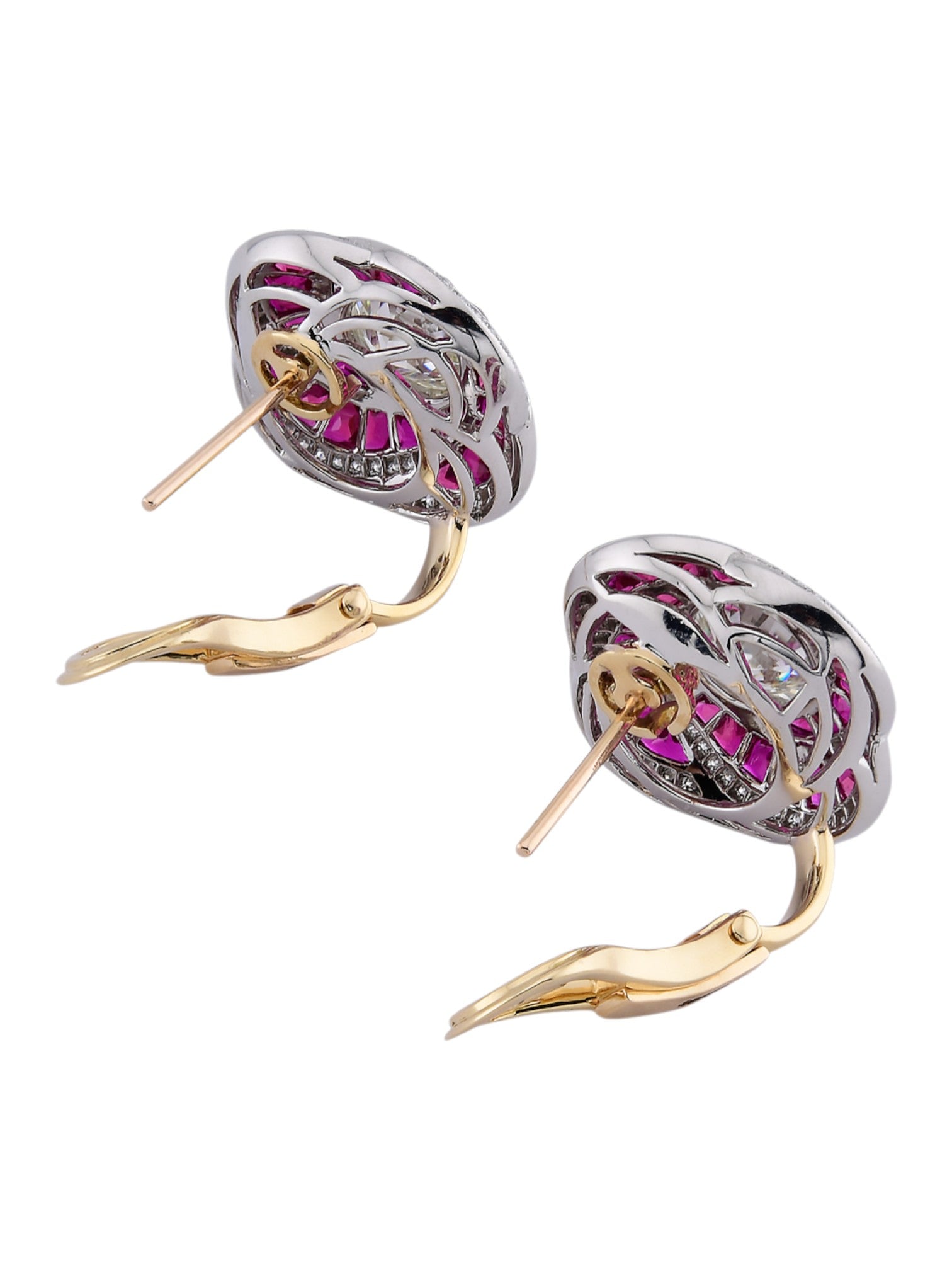 Sophia D Art Deco Ruby Swirl Earrings in Platinum and 18K Yellow Gold