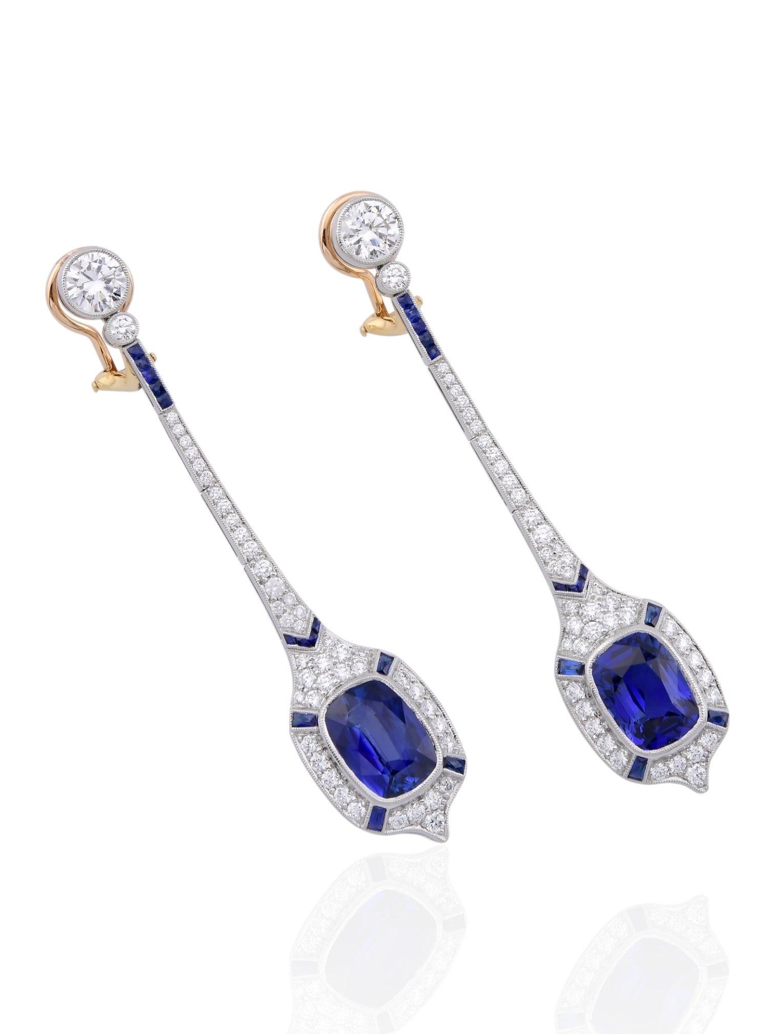 Sophia D Art Deco Sapphire Drop Earrings in Platinum and 18K Yellow Gold