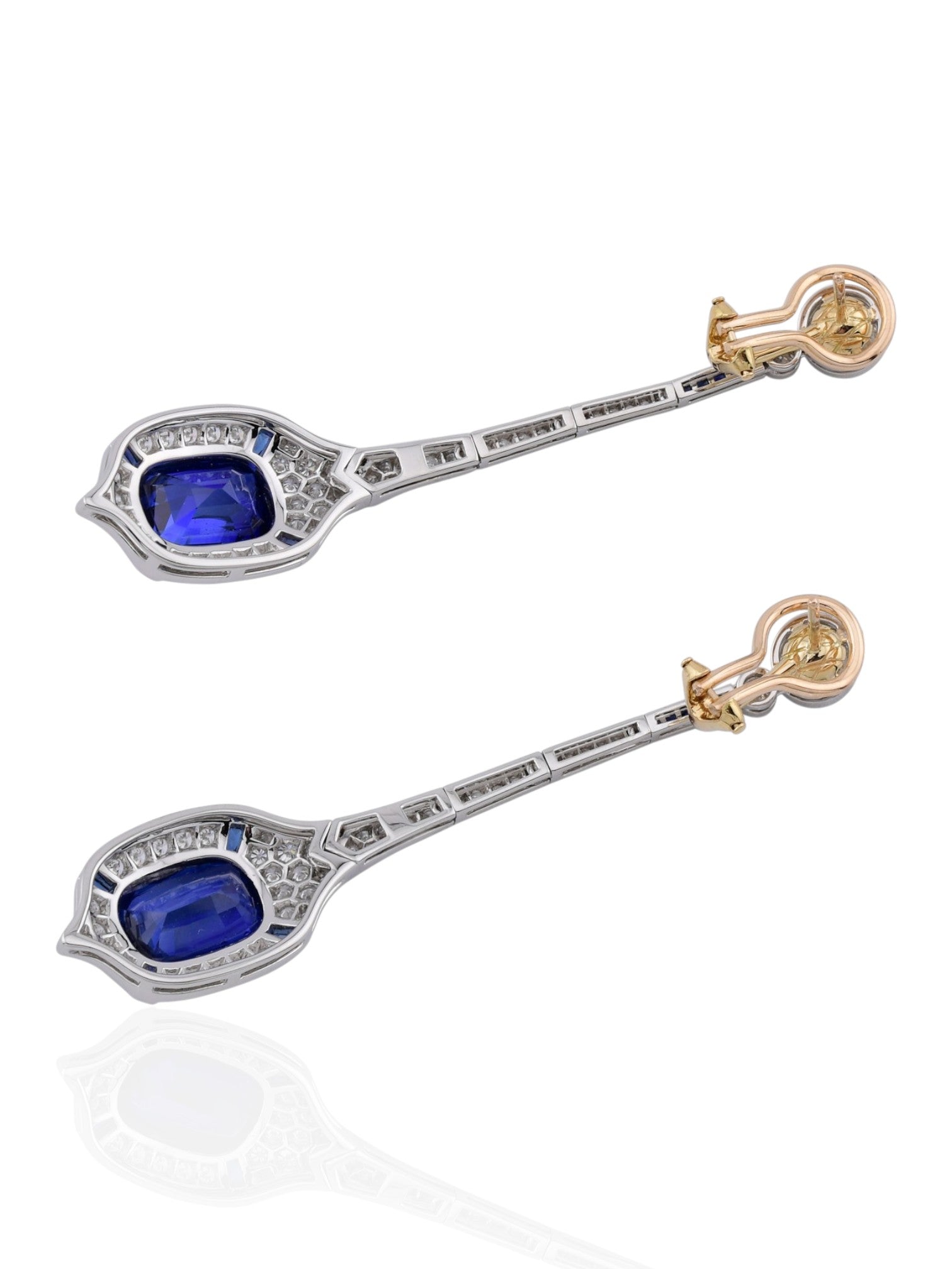Sophia D Art Deco Sapphire Drop Earrings in Platinum and 18K Yellow Gold