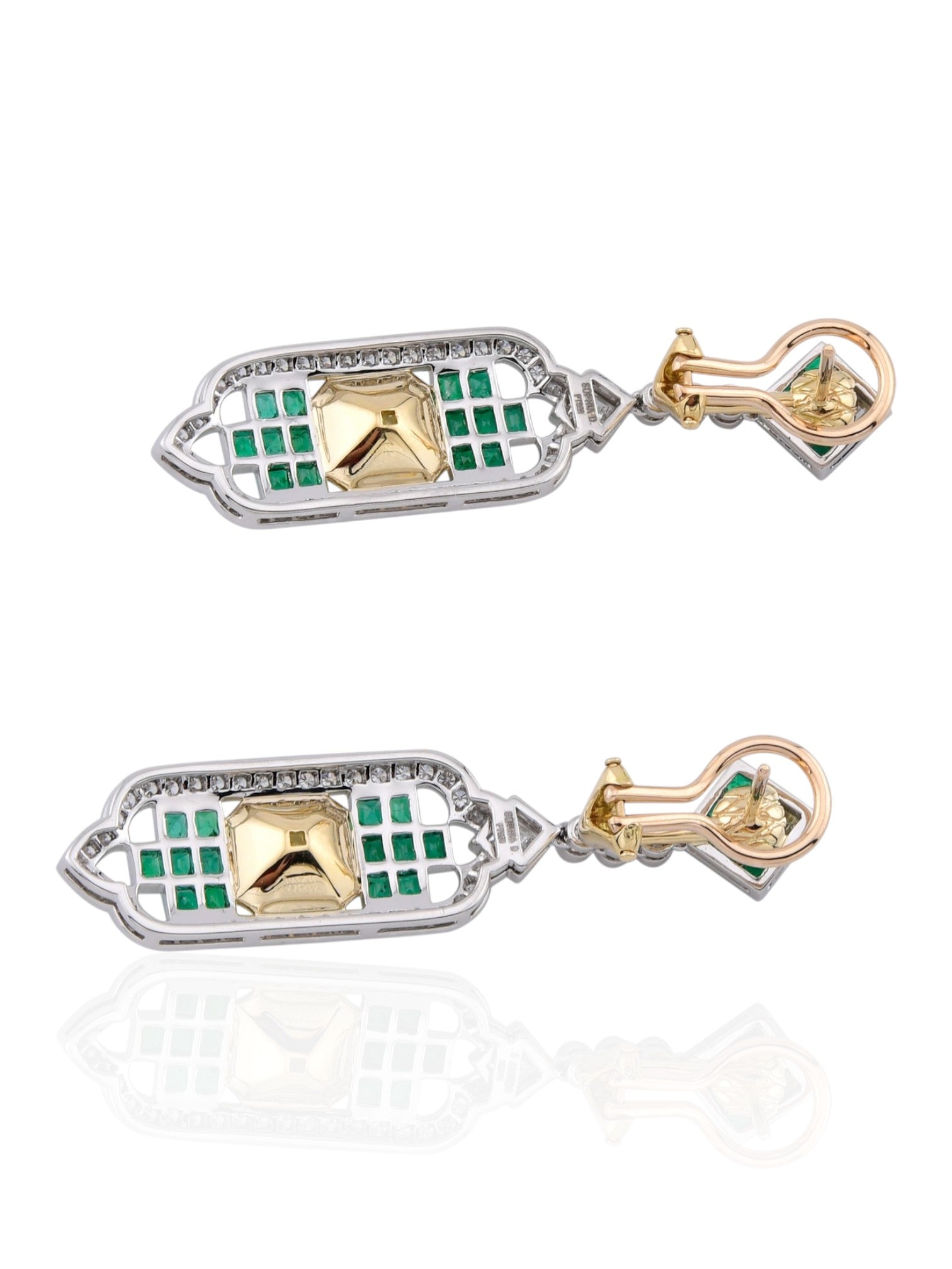 Sophia D Art Deco Yellow Diamond & Emerald Drop Earrings in Platinum and 18K Yellow Gold