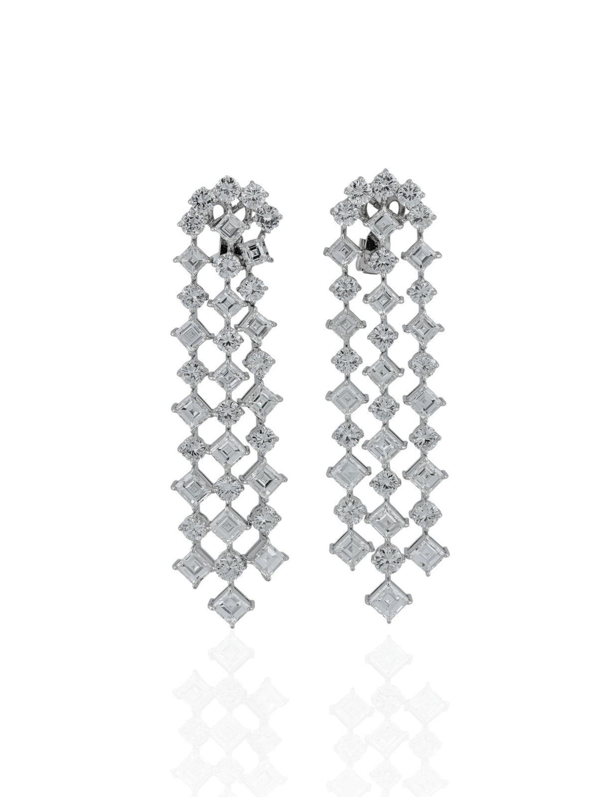 Sophia D. Square and Round Diamond Drop Earrings in Platinum