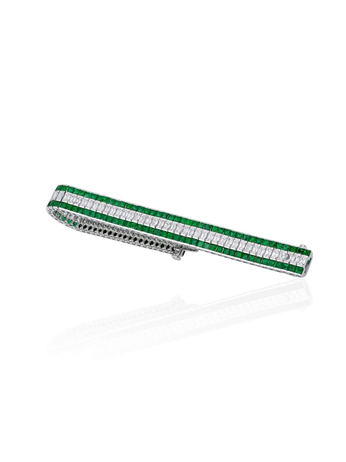 Sophia D. Emerald and Diamond Three-Row Bracelet in Platinum