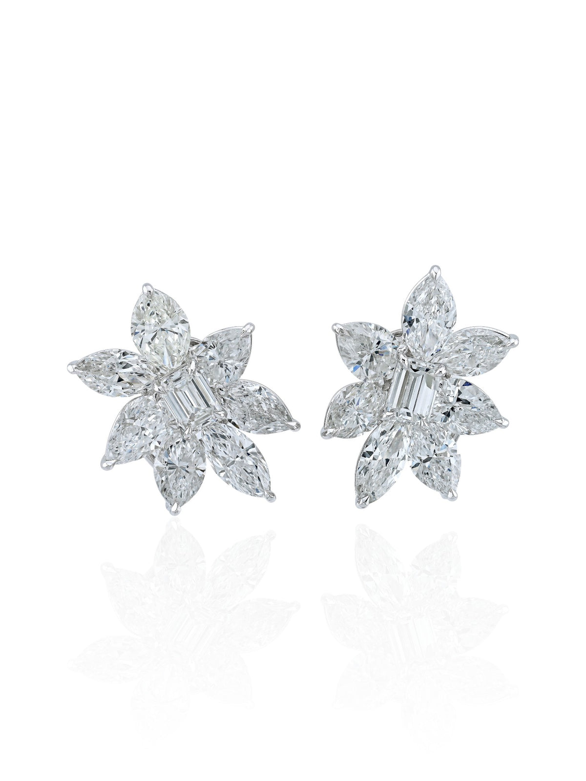Sophia D. Emerald Cut and Marquise Diamond Cluster Earrings in Platinum