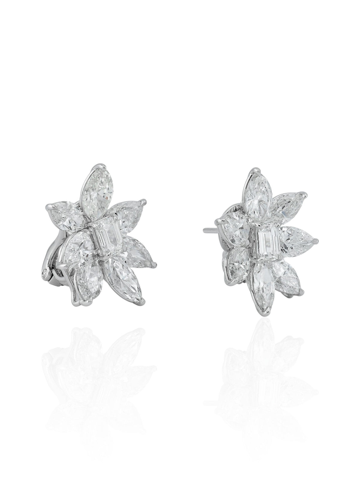 Sophia D. Emerald Cut and Marquise Diamond Cluster Earrings in Platinum