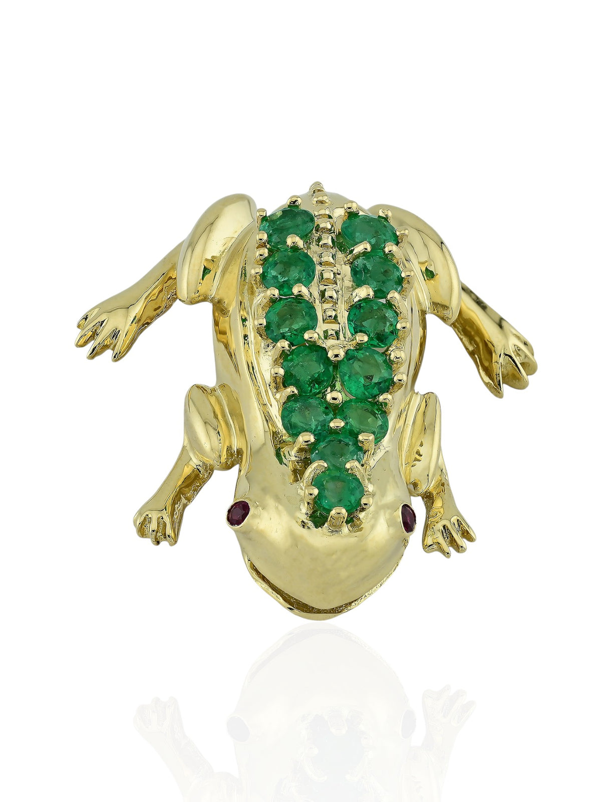 Sophia D. Emerald and Ruby Frog Brooch in 18K Yellow Gold