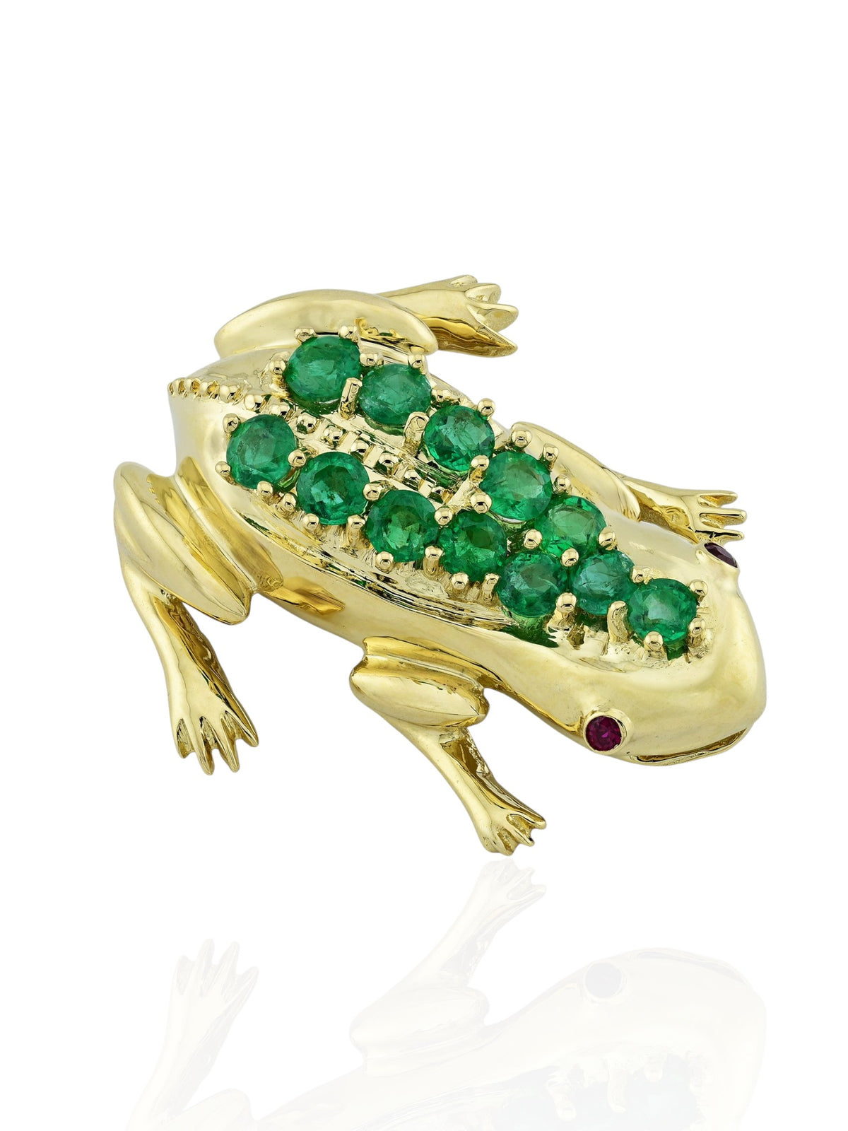 Sophia D. Emerald and Ruby Frog Brooch in 18K Yellow Gold