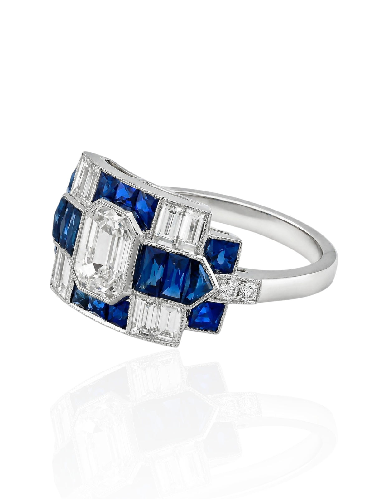 Sophia D. Art Deco Sapphire and Diamond Ring in Platinum