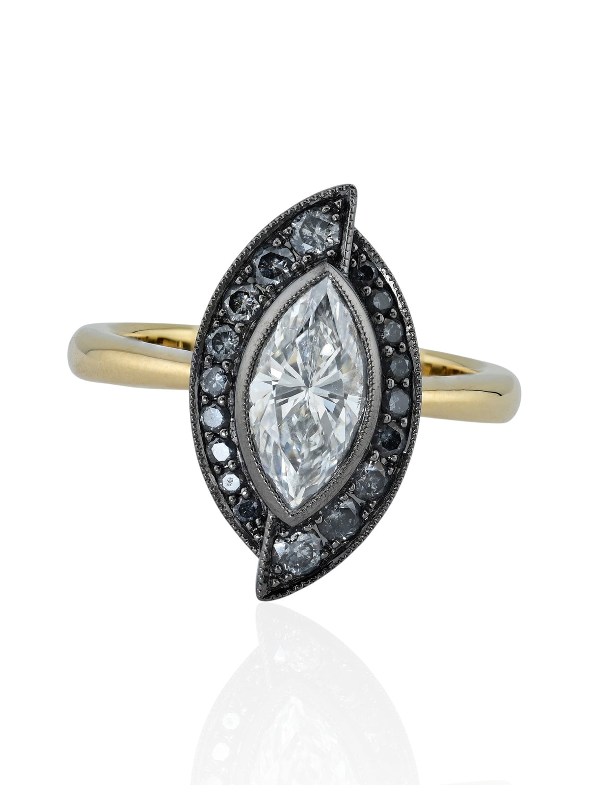 Sophia D Marquise Diamond Halo Ring in Platinum and 18K Yellow Gold