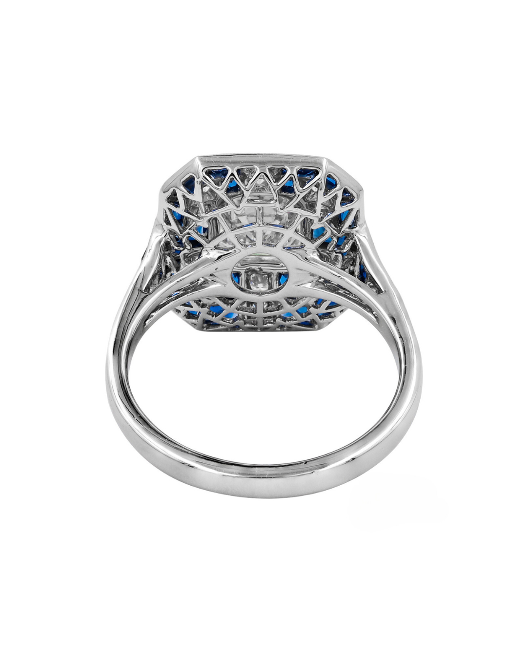 Sophia D. Sapphire and Diamond Ring with Asscher Cut Center and Sapphire Tapered Trapezoids
