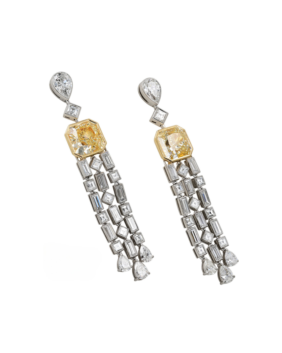 Sophia D. Radiant Yellow Diamond Earrings with Mixed Shape 3 Strand Drops