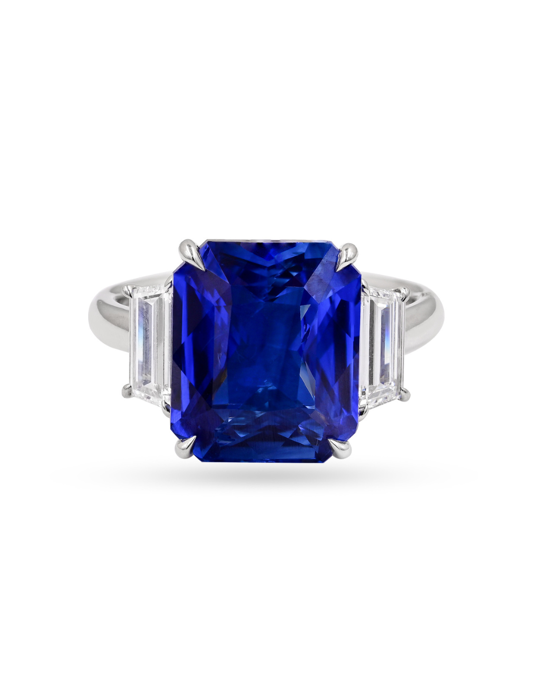 Sophia D. Cushion Cut Blue Sapphire Ring with Diamond Trapezoids