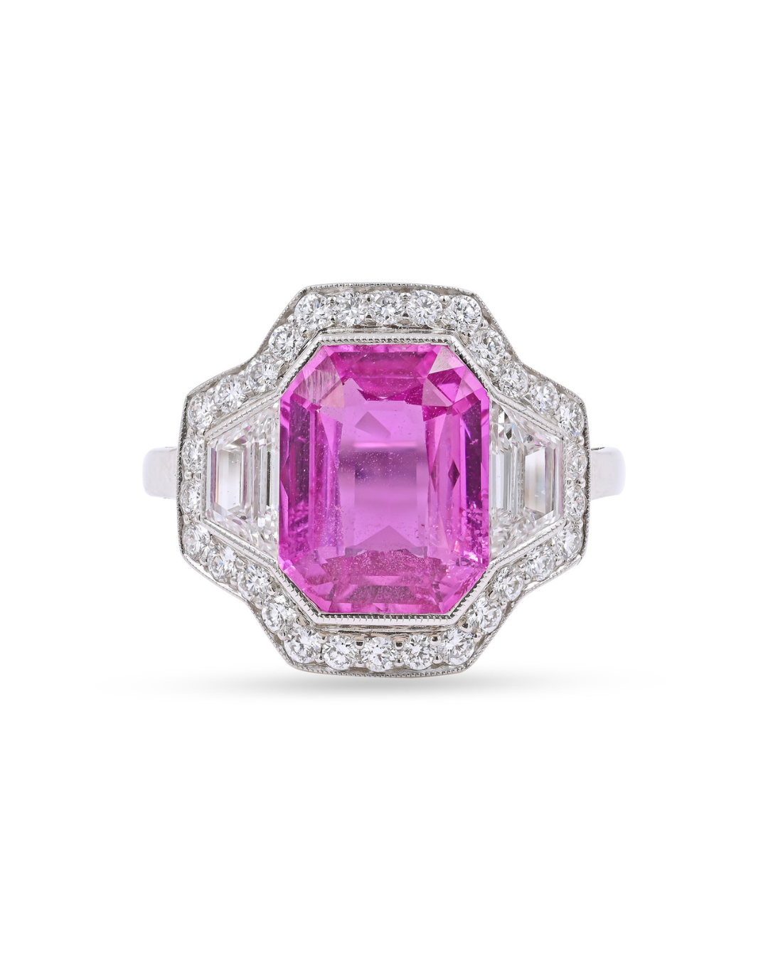 Sophia D. Pink Sapphire Ring with Diamond Trapezoids