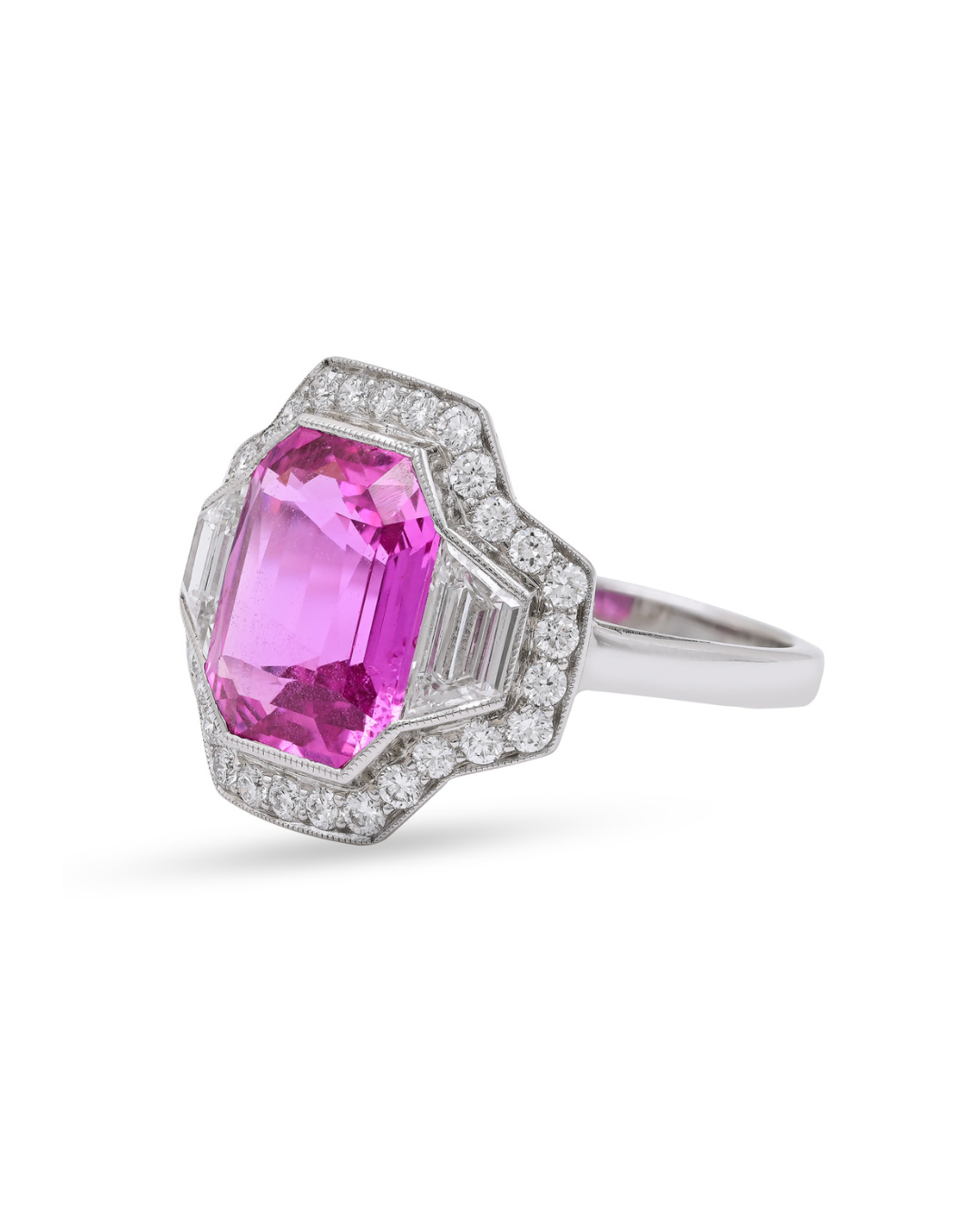 Sophia D. Pink Sapphire Ring with Diamond Trapezoids