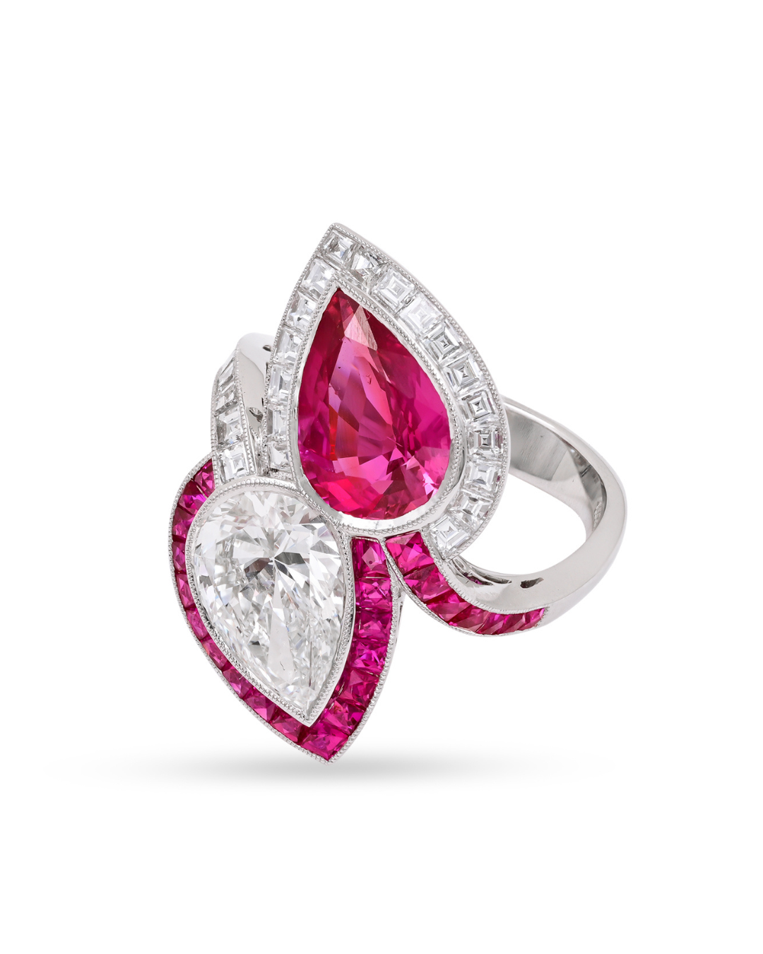 Sophia D. Pear Shape Toi et Moi Ring with Diamond and Ruby