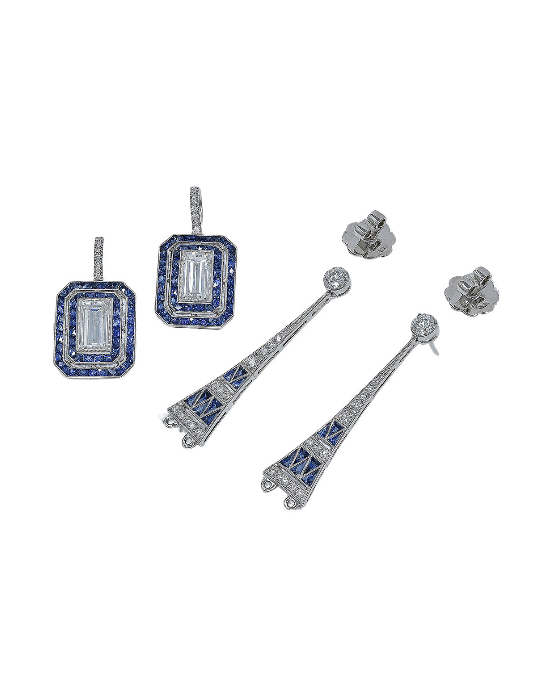 Sophia D. Art Deco Transitional Earrings in Blue Sapphire and Diamond