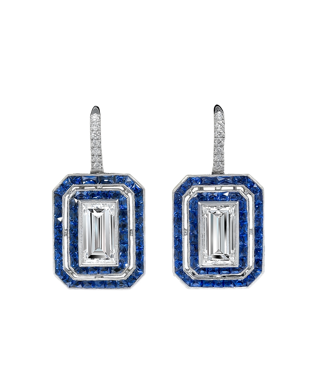 Sophia D. Art Deco Transitional Earrings in Blue Sapphire and Diamond