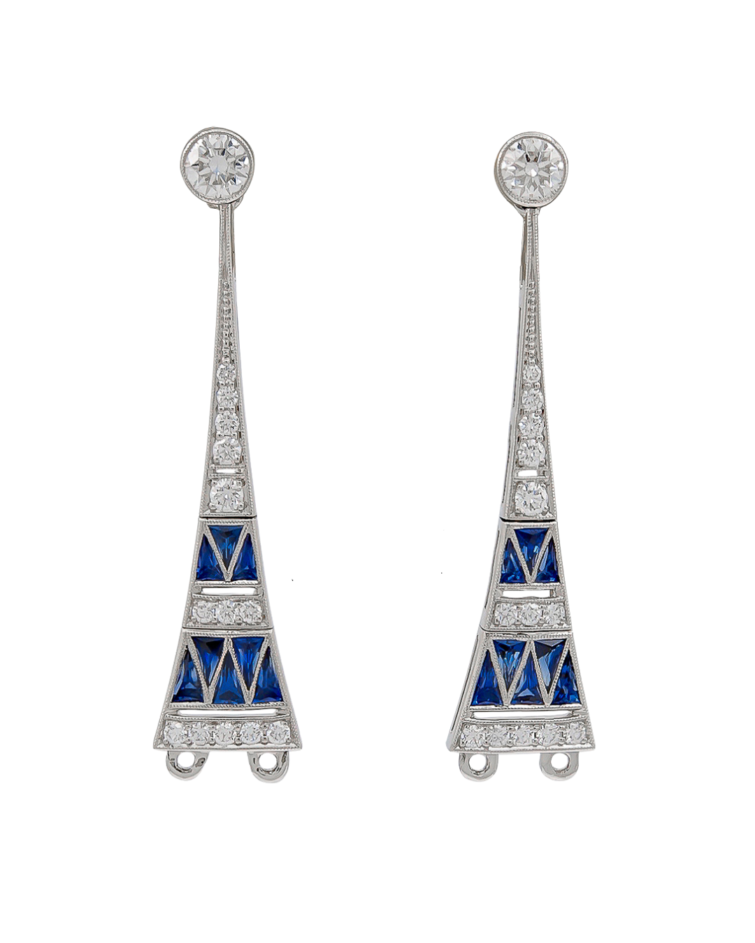 Sophia D. Art Deco Transitional Earrings in Blue Sapphire and Diamond