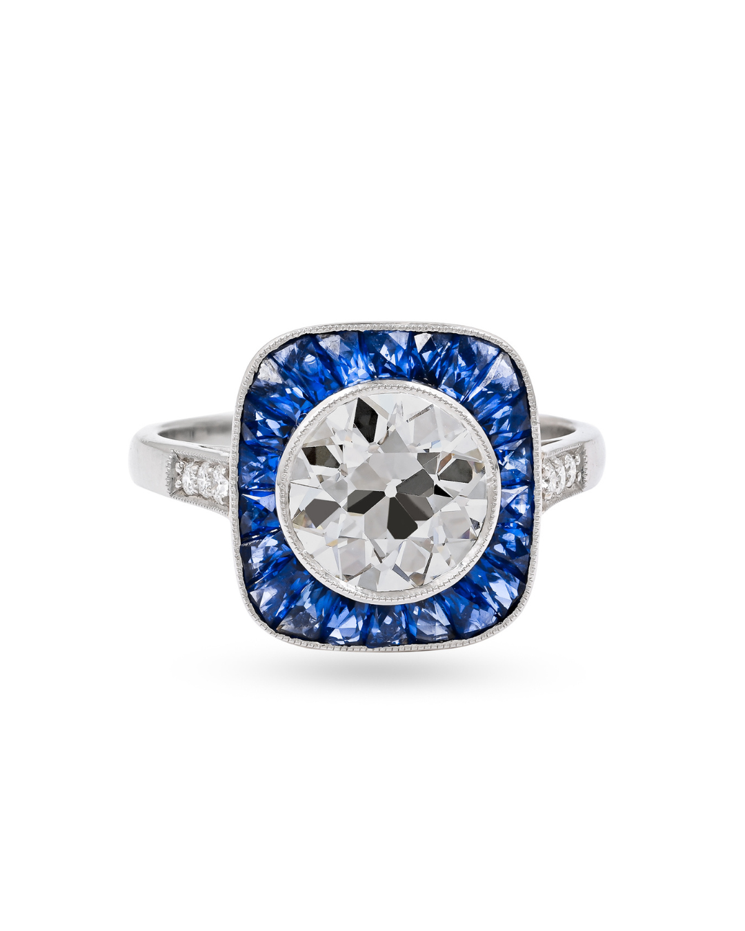 Sophia D. Old European Diamond with French Cut Blue Sapphire in Square Shape