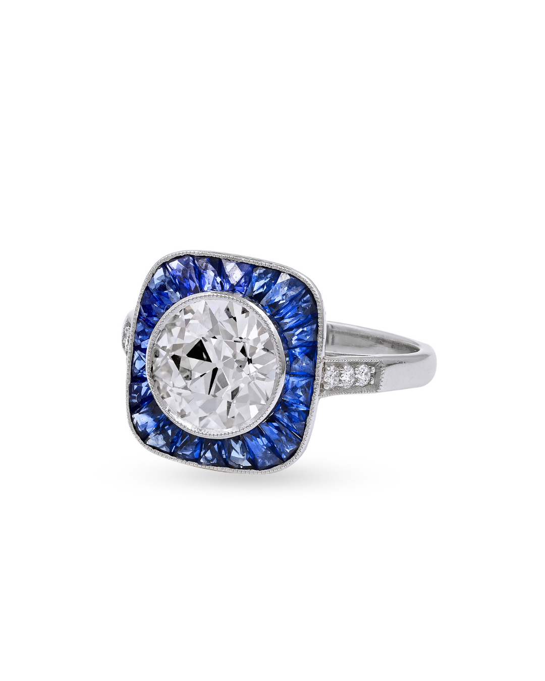 Sophia D. Old European Diamond with French Cut Blue Sapphire in Square Shape