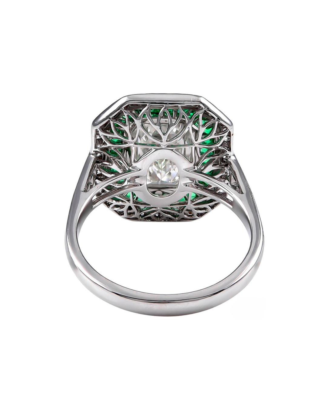 Sophia D. Emerald Cut Diamond Ring with French Cut Emerald Halo and Diamond Halo